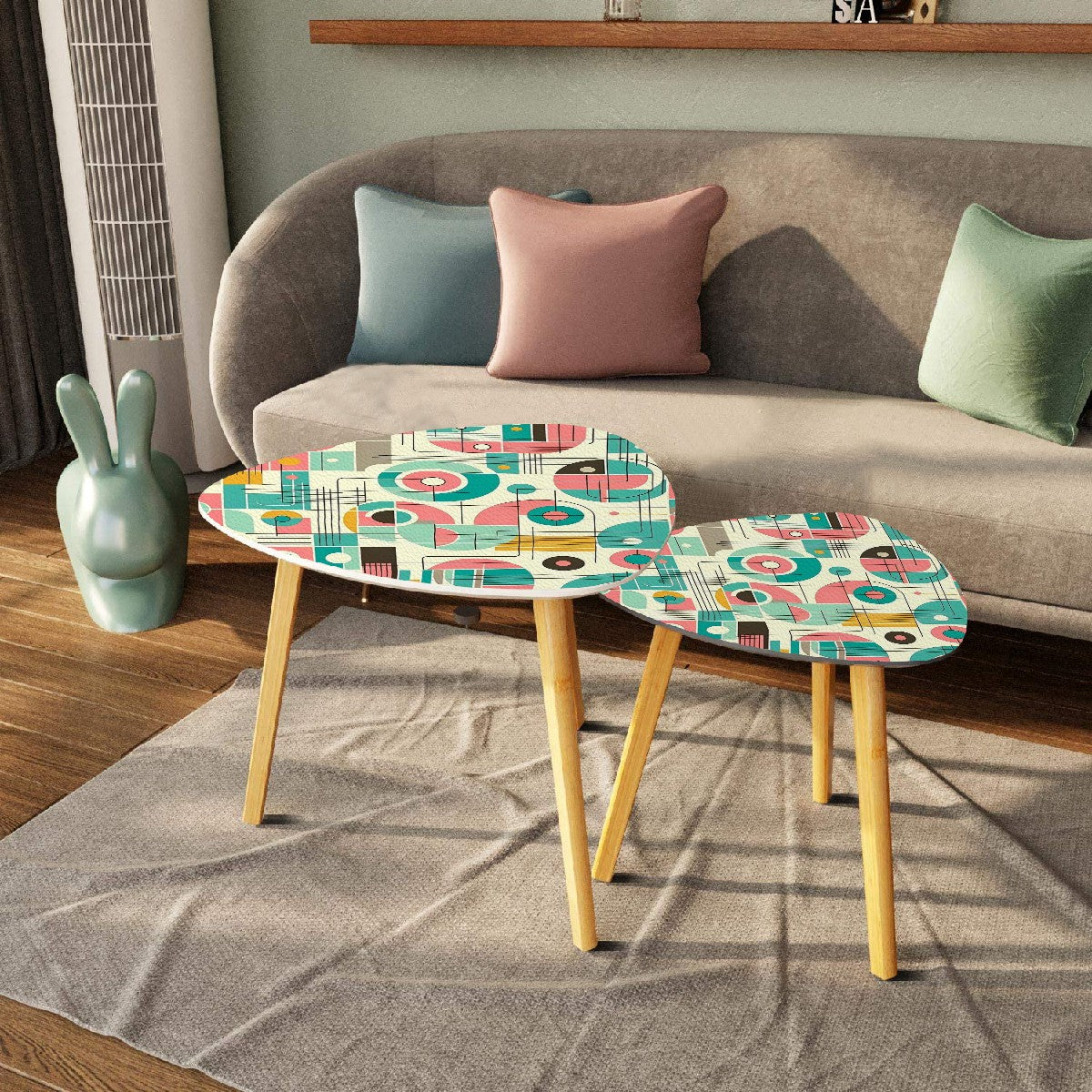 Bauhaus Designed, Pink Aqua Kitschy Set Of Nesting Tables - Mid Century Modern Gal
