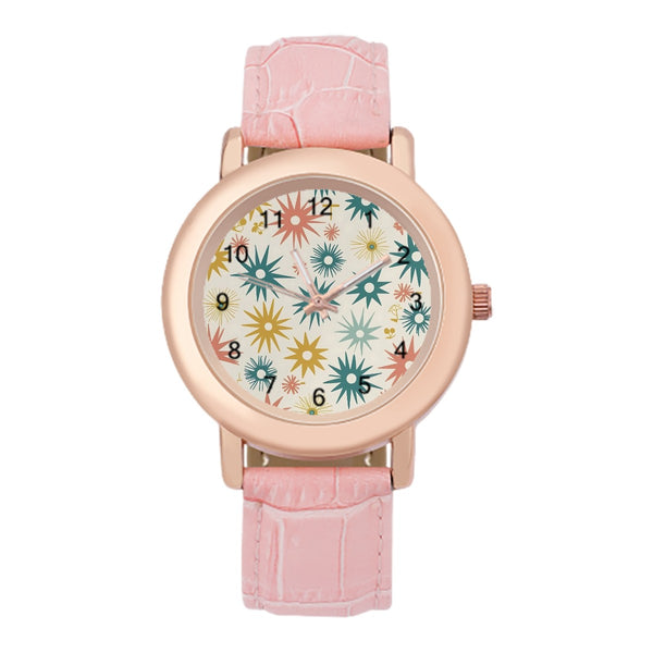 Atomic Starbursts Mid Mod Pink Women's Leather Watch
