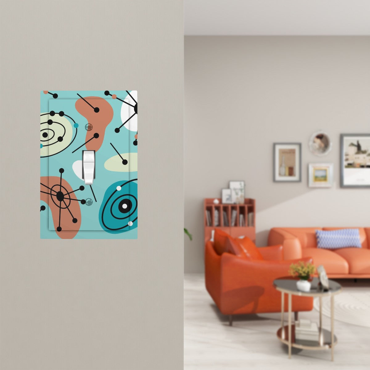 Mid Century Modern Aqua Blue Amoeba Designed Modern Switch Cover 1-Gang 1 Toggle - Mid Century Modern Gal
