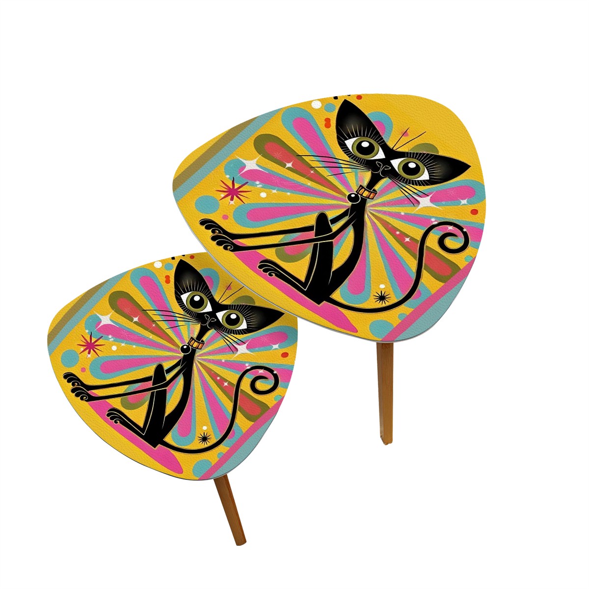 Quirky Space Cat Mid Century Modern Funky Fun Nesting Tables - Mid Century Modern Gal