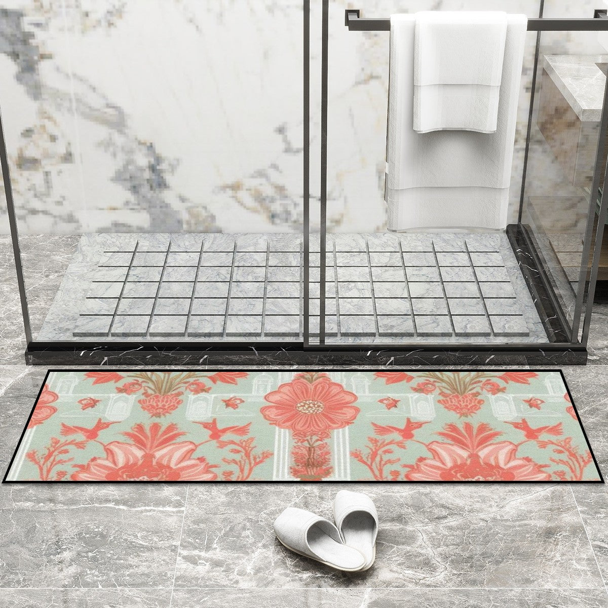 Chinoiserie Cheerful Floral Elegant Kitchen Area Rug for Floor Non-Slip Washable - Mid Century Modern Gal