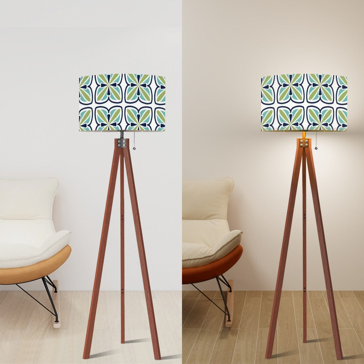 Mid Century Modern Scandinavian Blue, Green Mod Tripod Floor Lamp - Mid Century Modern Gal