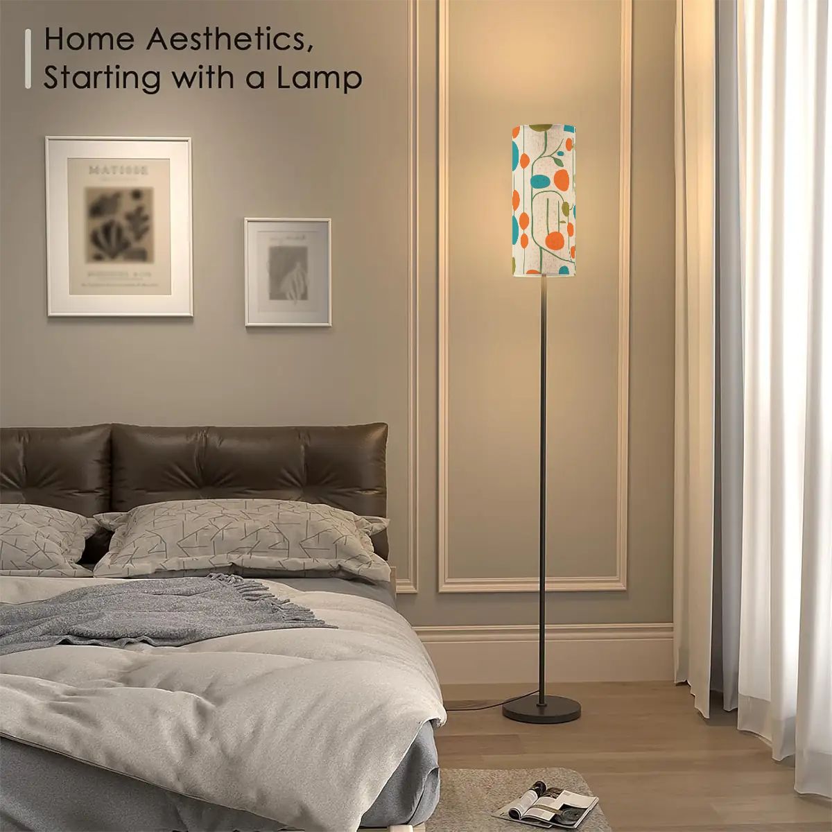 Mid Century Modern Danish Orange Teal Geometric Slim Floor Lamp - Mid Century Modern Gal