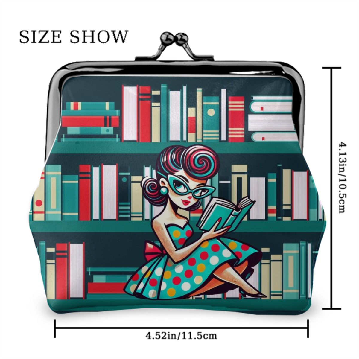 Retro Gal Book Lover, Kitschy Mod Coin Purse for Women - Mid Century Modern Gal
