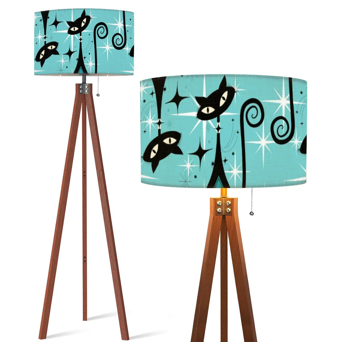 Mid Century Modern Tripod Floor Lamp, Atomic Aqua Starburst, Kitschy Quirky Mod Cats - Mid Century Modern Gal