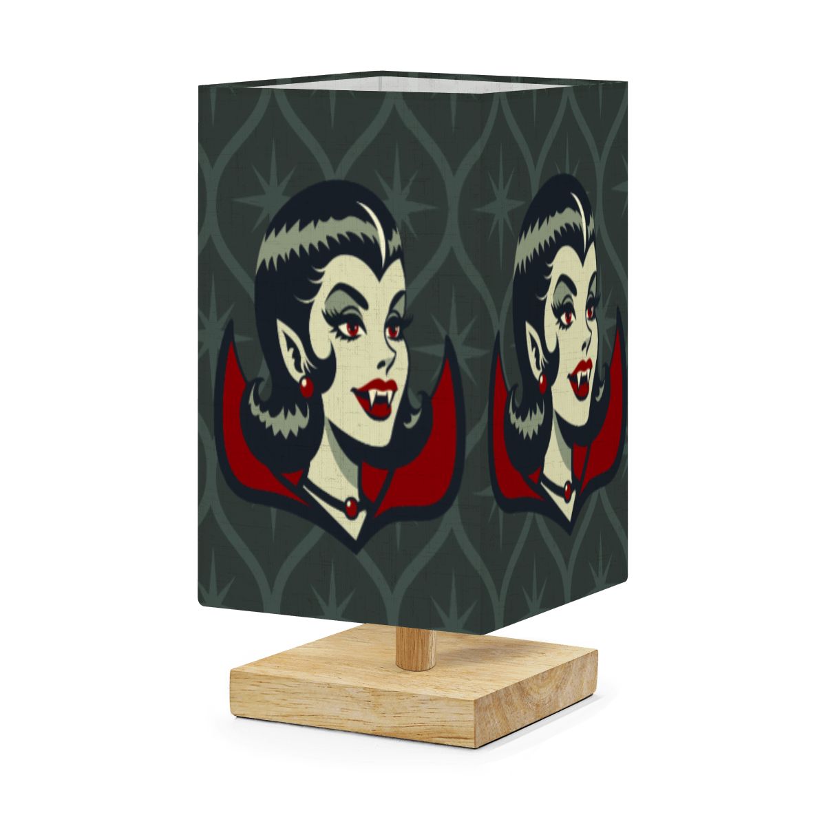 Vampire Dracula Girl Halloween Goth Horror Buff MCM Green Square Table Lamp - Mid Century Modern Gal