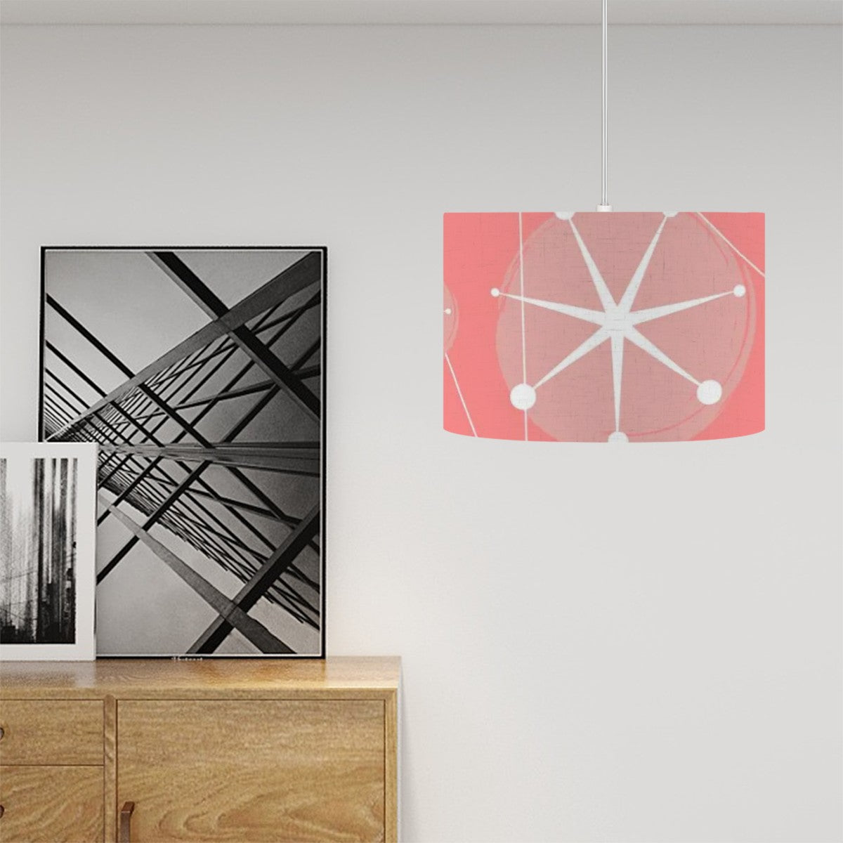 Atomic Pink Starburst Mid Century Modern Drum Chandelier - Mid Century Modern Gal