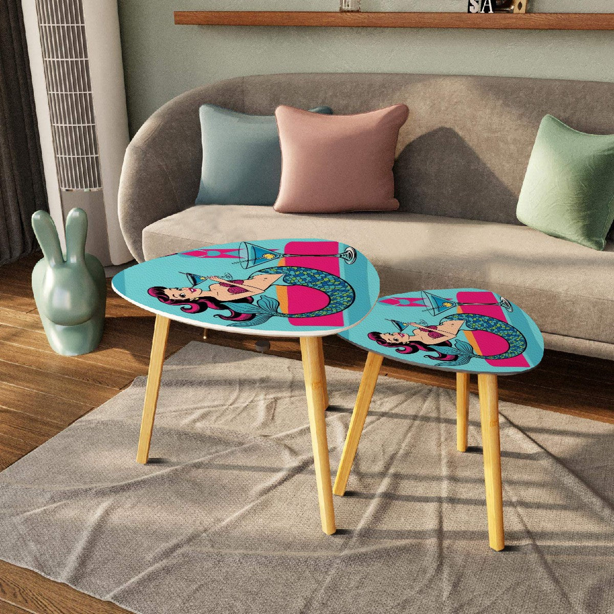 Kitschy Mermaid Tables, Mid Century Modern Cocktail Tables, Retro Nesting Tables - Mid Century Modern Gal