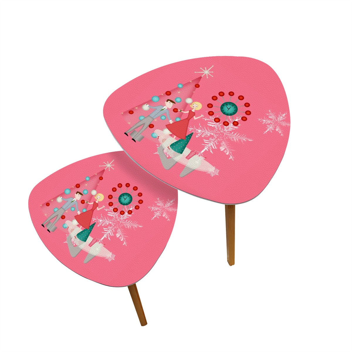 Mid Century Modern Nesting Tables, 50s Christmas Kitsch Triangle Coffee Table Set of 2 - Mid Century Modern Gal