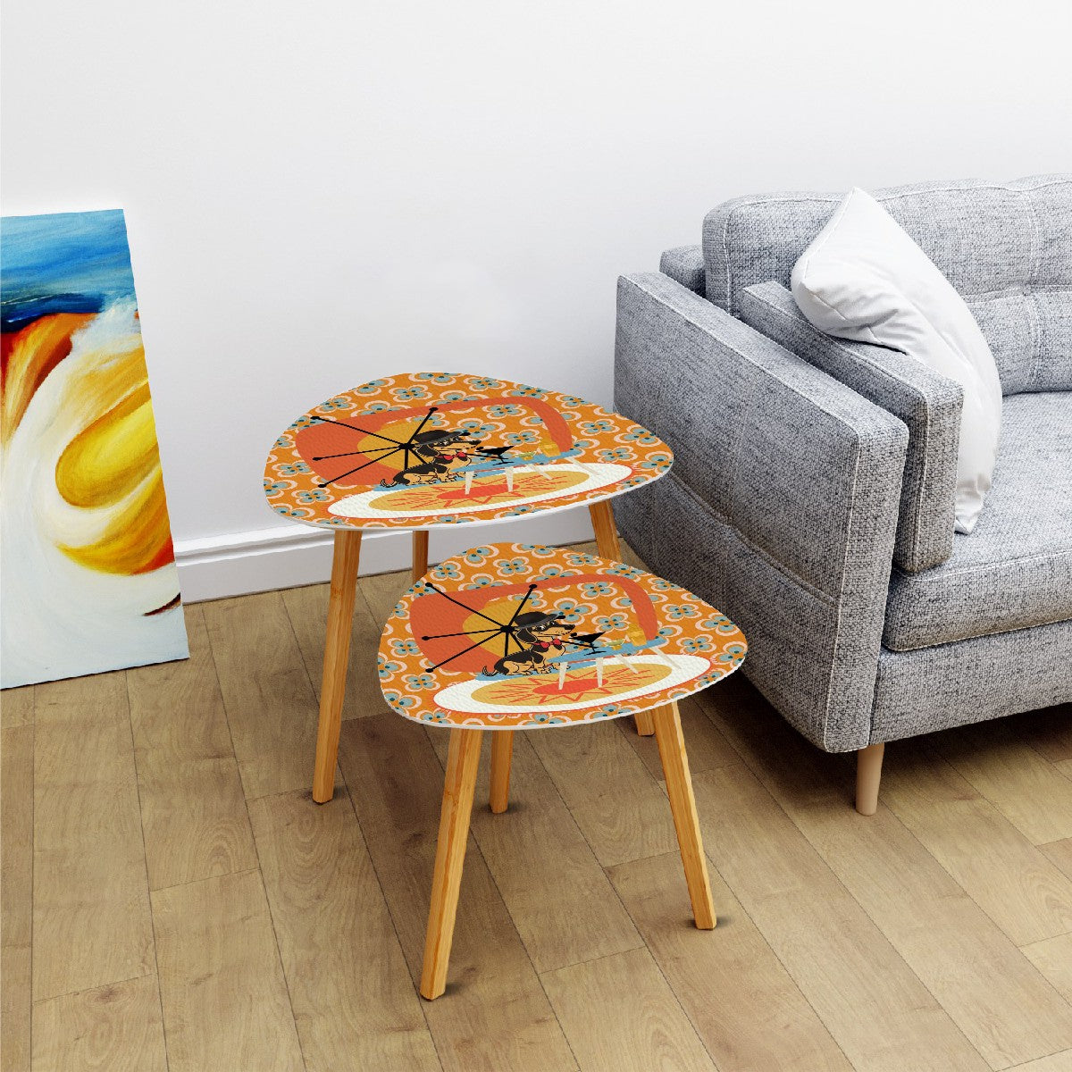 Retro Dachshund Doxie Weiner Dog Playful Mid Century Modern Nesting Tables - Mid Century Modern Gal