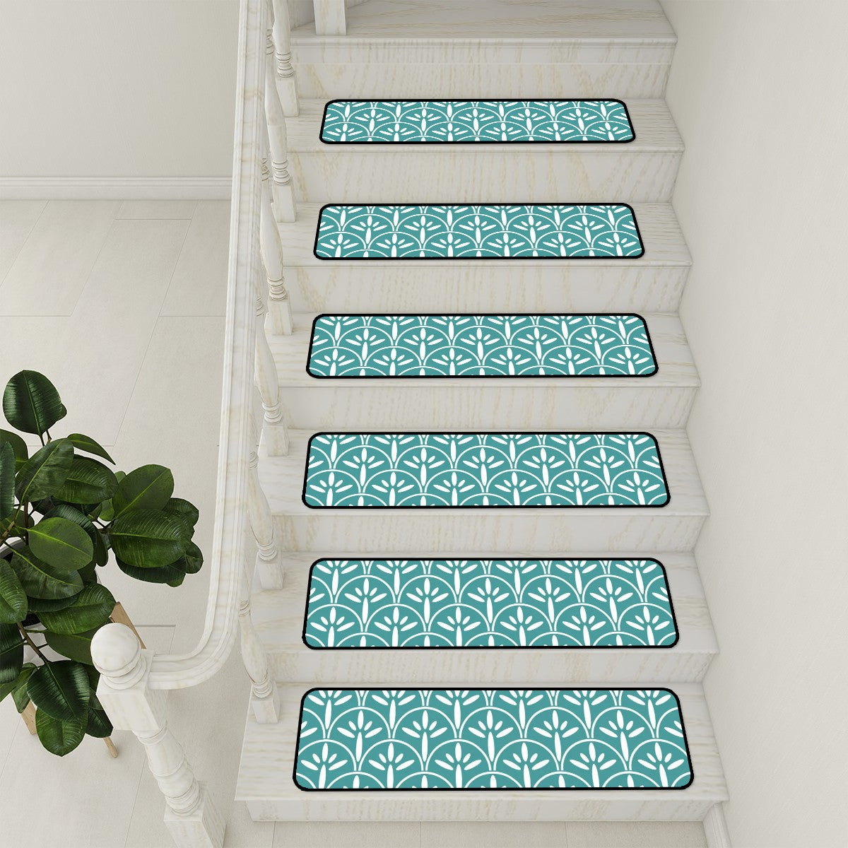 Art Deco Stair Tread Carpets | Aqua Teal Blue Mid Century Modern Style Non Slip Carpet for Stairs Treads - Mid Century Modern Gal