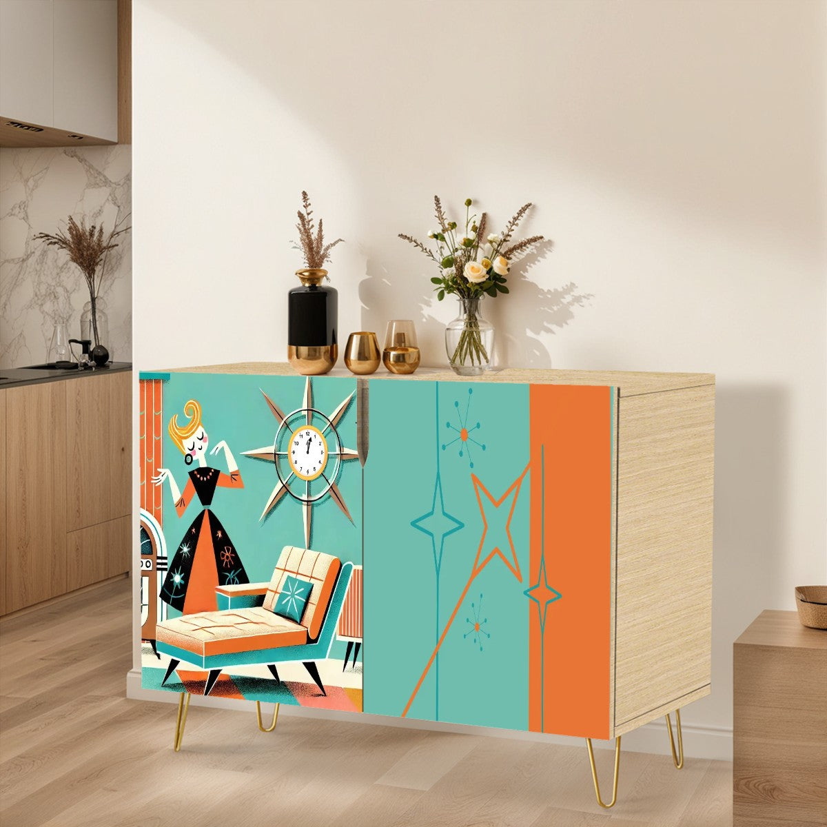 Mid Mod Retro Gal, Dance Like No One is Watching Kitschy Mod Sideboard Credenza Storage Cabinet - Mid Century Modern Gal