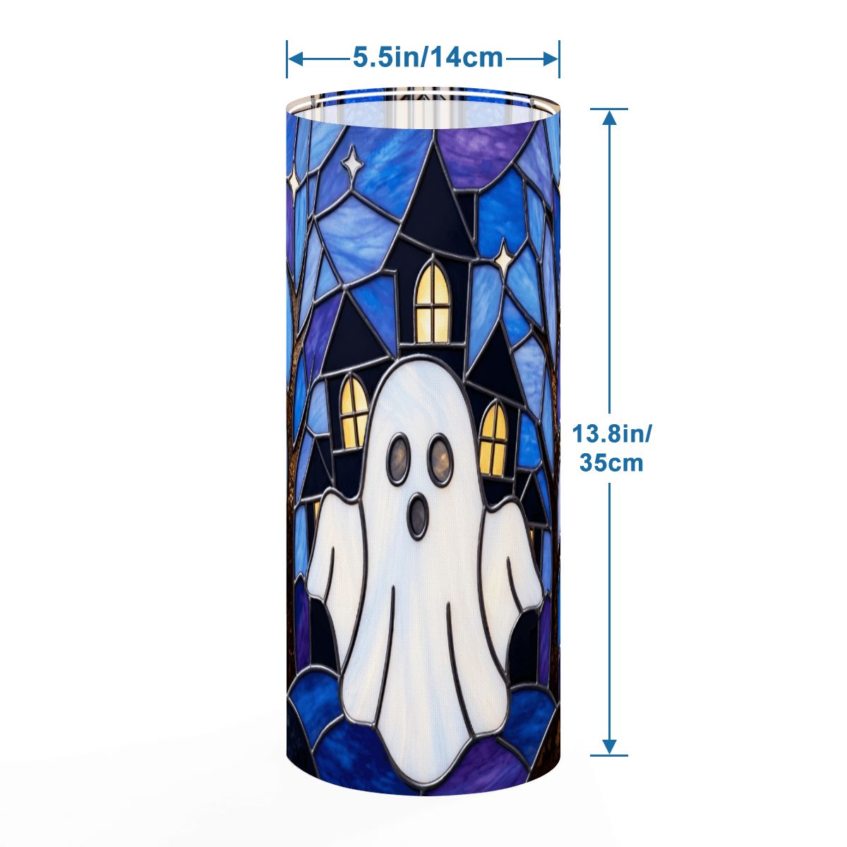 Halloween Stained Glass Style Ghost Haunted House Slim Floor Lamp SHADE ONLY - For Slim Floor Lamps Only