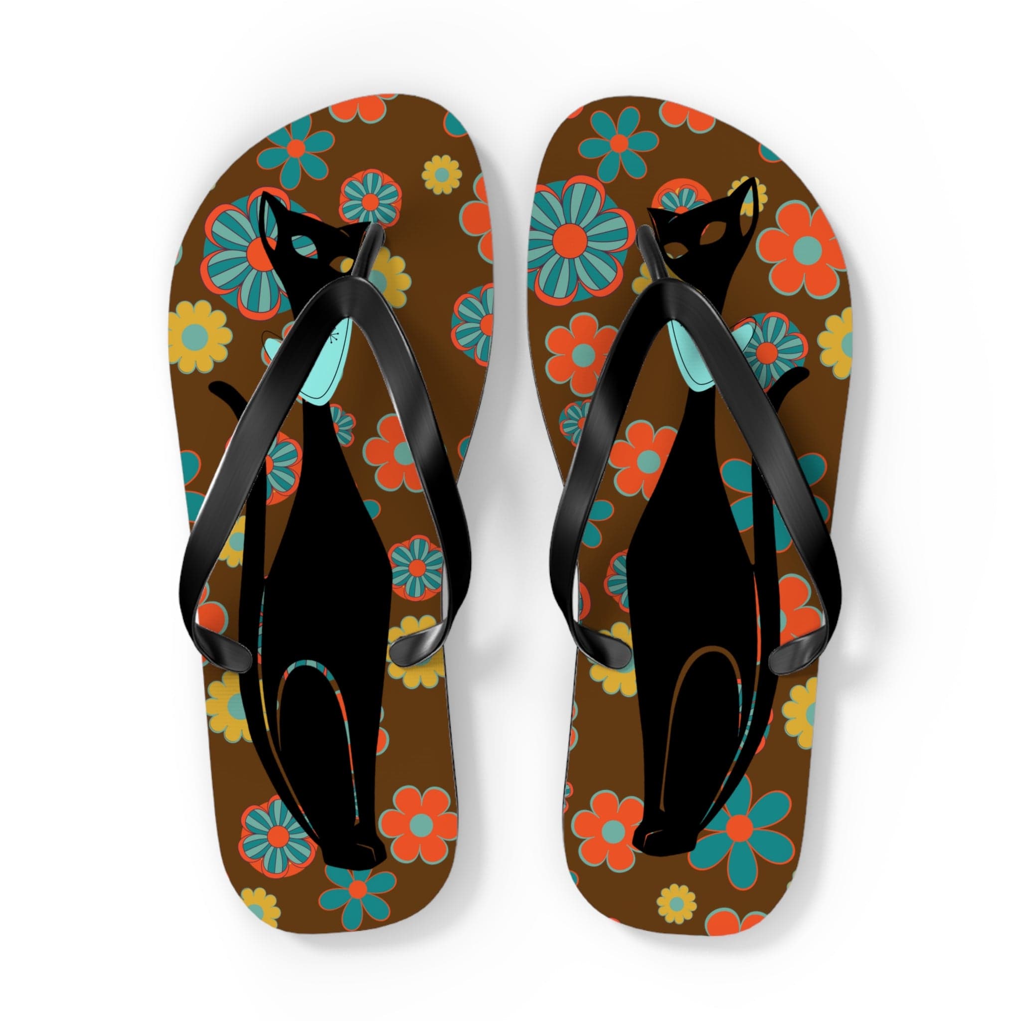 Flower Power Brown, Atomic Groovy, Retro Flip Flops Shoes