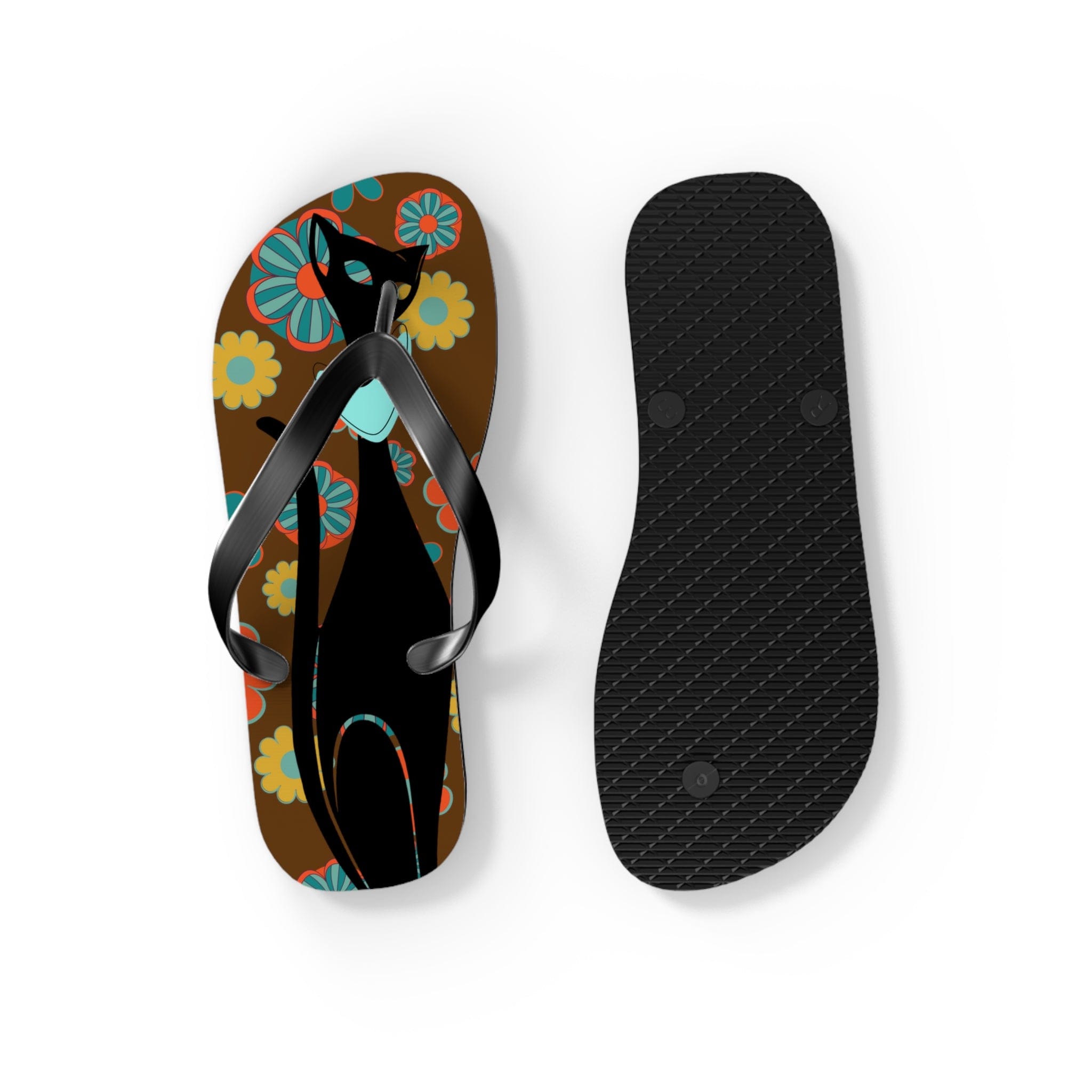 Flower Power Brown, Atomic Groovy, Retro Flip Flops Shoes