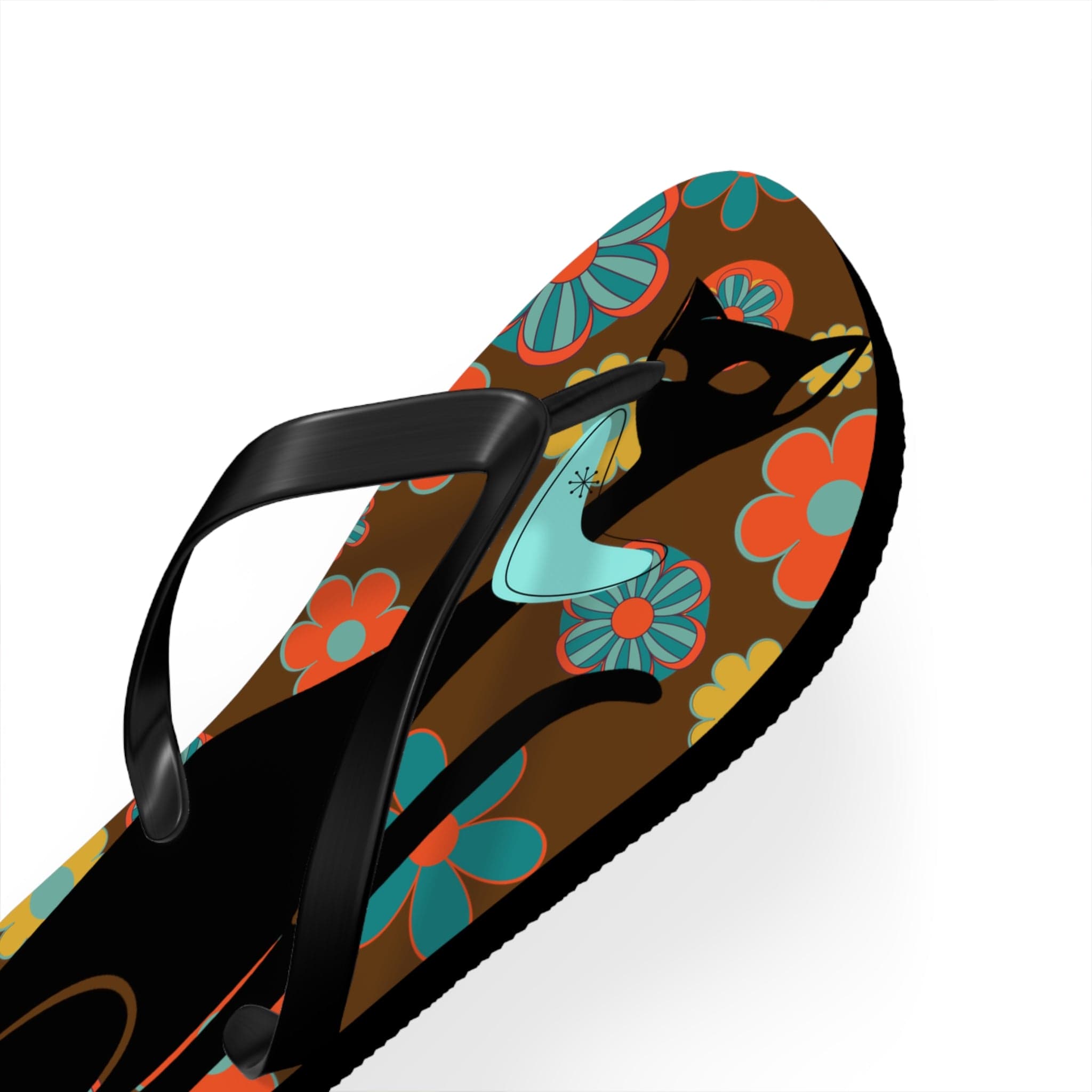 Flower Power Brown, Atomic Groovy, Retro Flip Flops Shoes