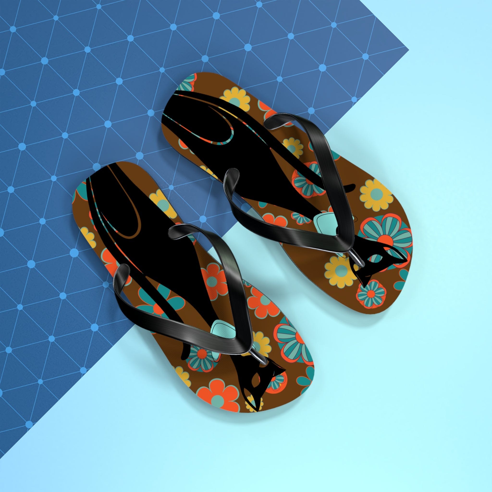 Flower Power Brown, Atomic Groovy, Retro Flip Flops Shoes
