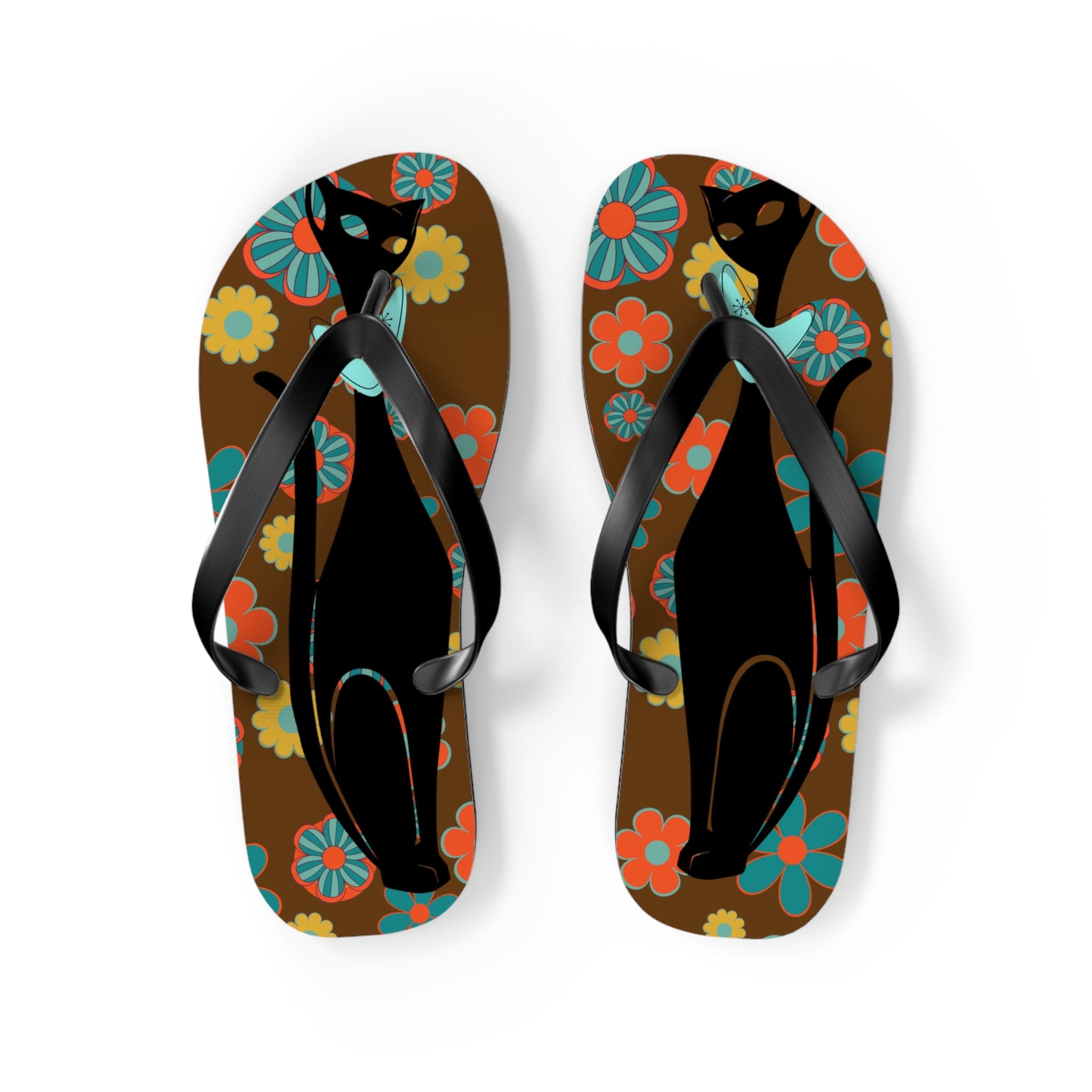 Flower Power Brown, Atomic Groovy, Retro Flip Flops Shoes