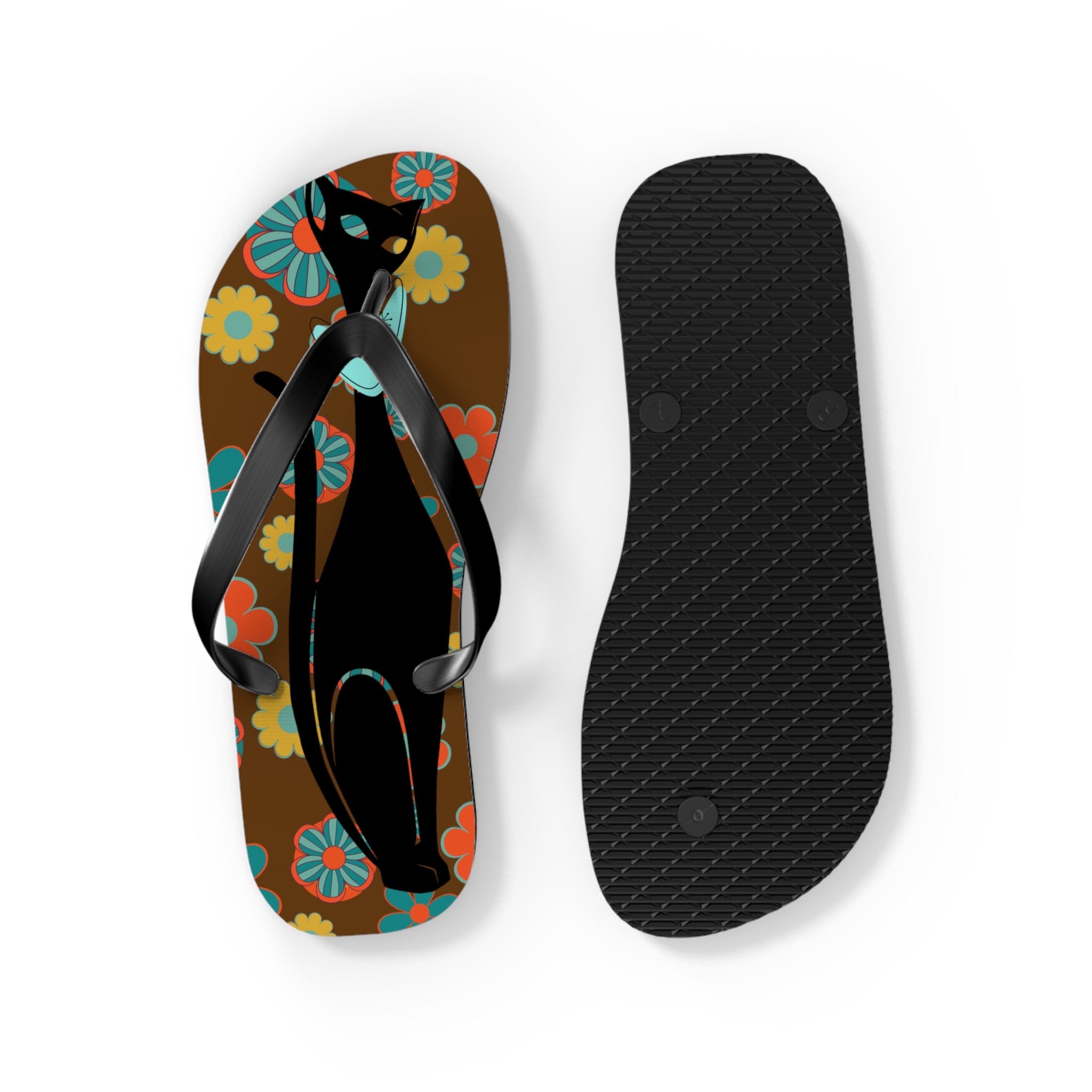 Flower Power Brown, Atomic Groovy, Retro Flip Flops Shoes