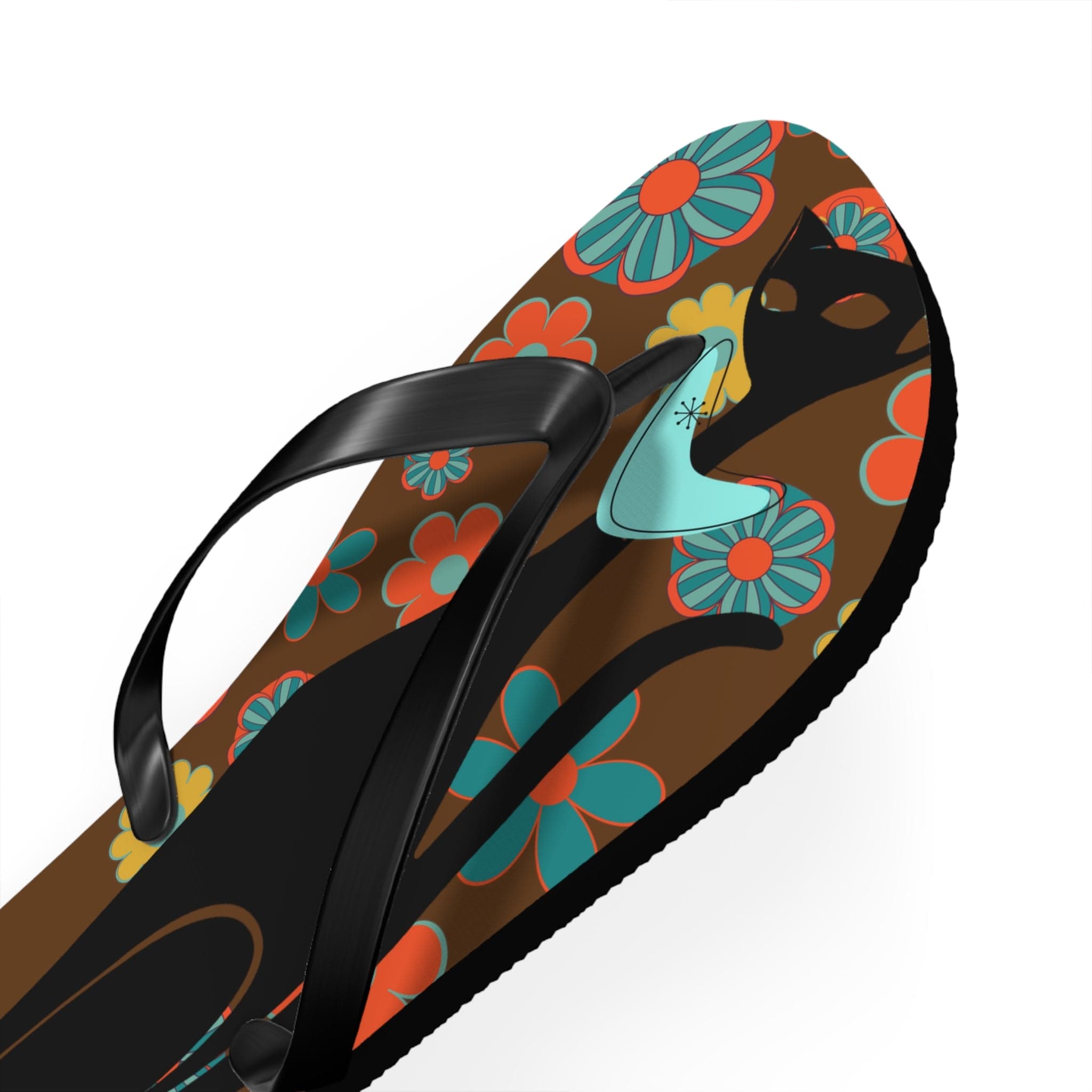 Flower Power Brown, Atomic Groovy, Retro Flip Flops Shoes