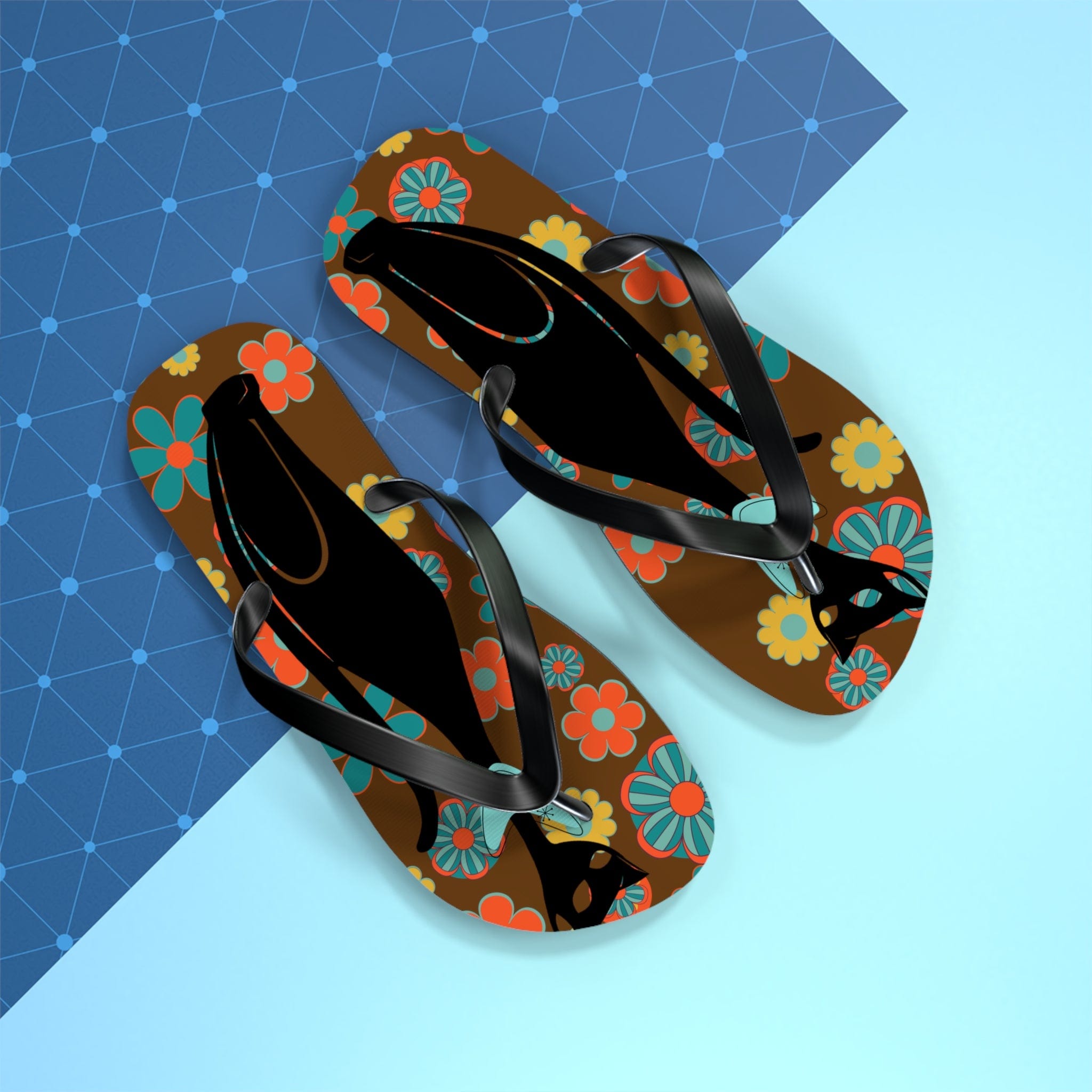 Flower Power Brown, Atomic Groovy, Retro Flip Flops Shoes