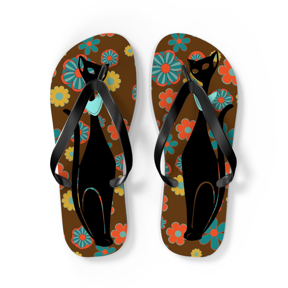 Flower Power Brown, Atomic Groovy, Retro Flip Flops Shoes
