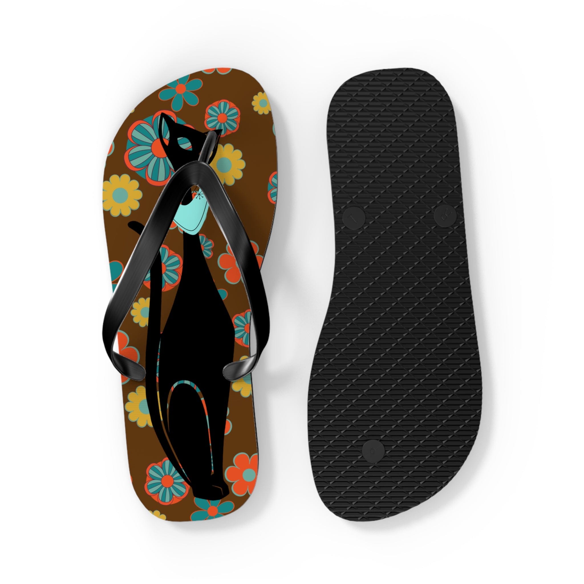 Flower Power Brown, Atomic Groovy, Retro Flip Flops Shoes