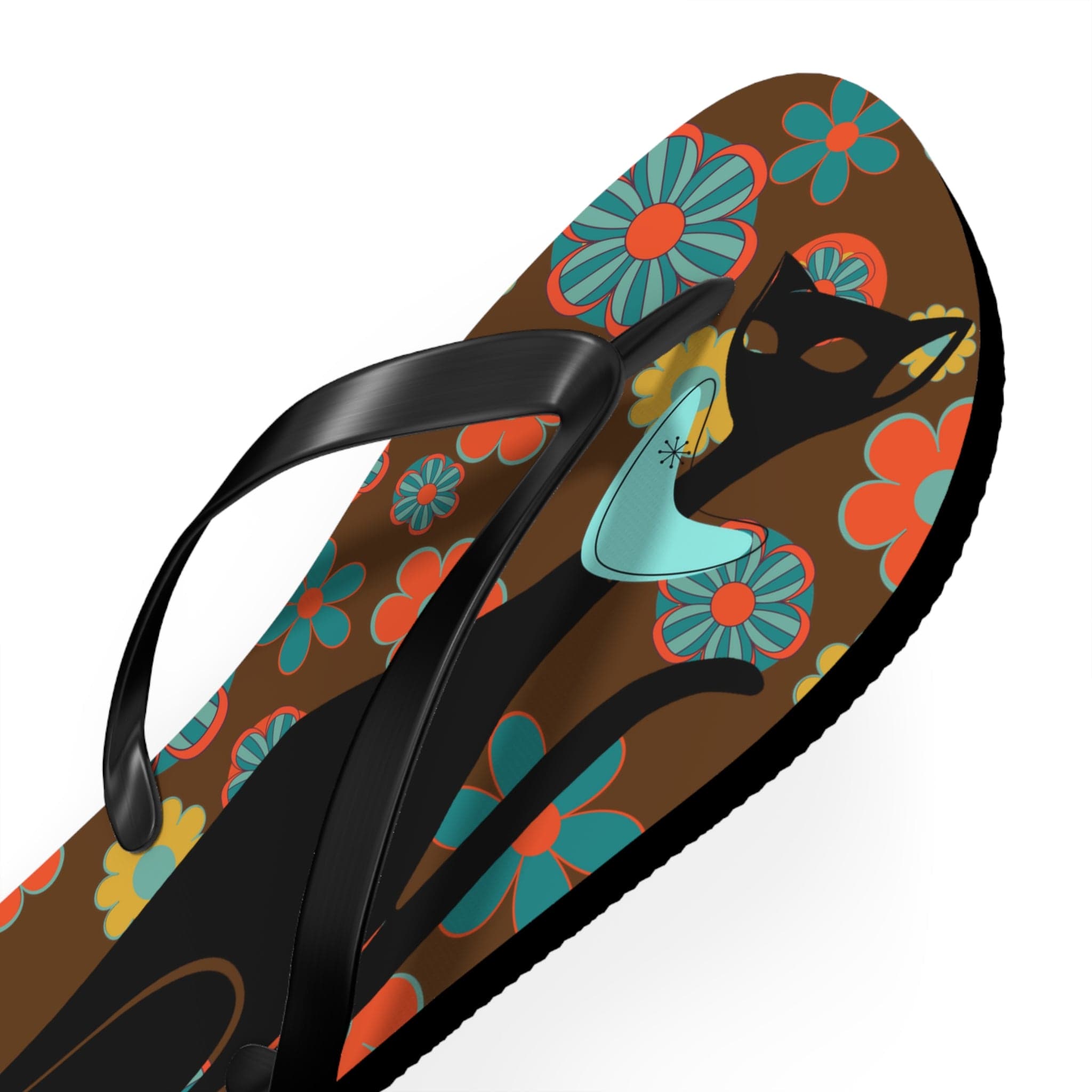 Flower Power Brown, Atomic Groovy, Retro Flip Flops Shoes