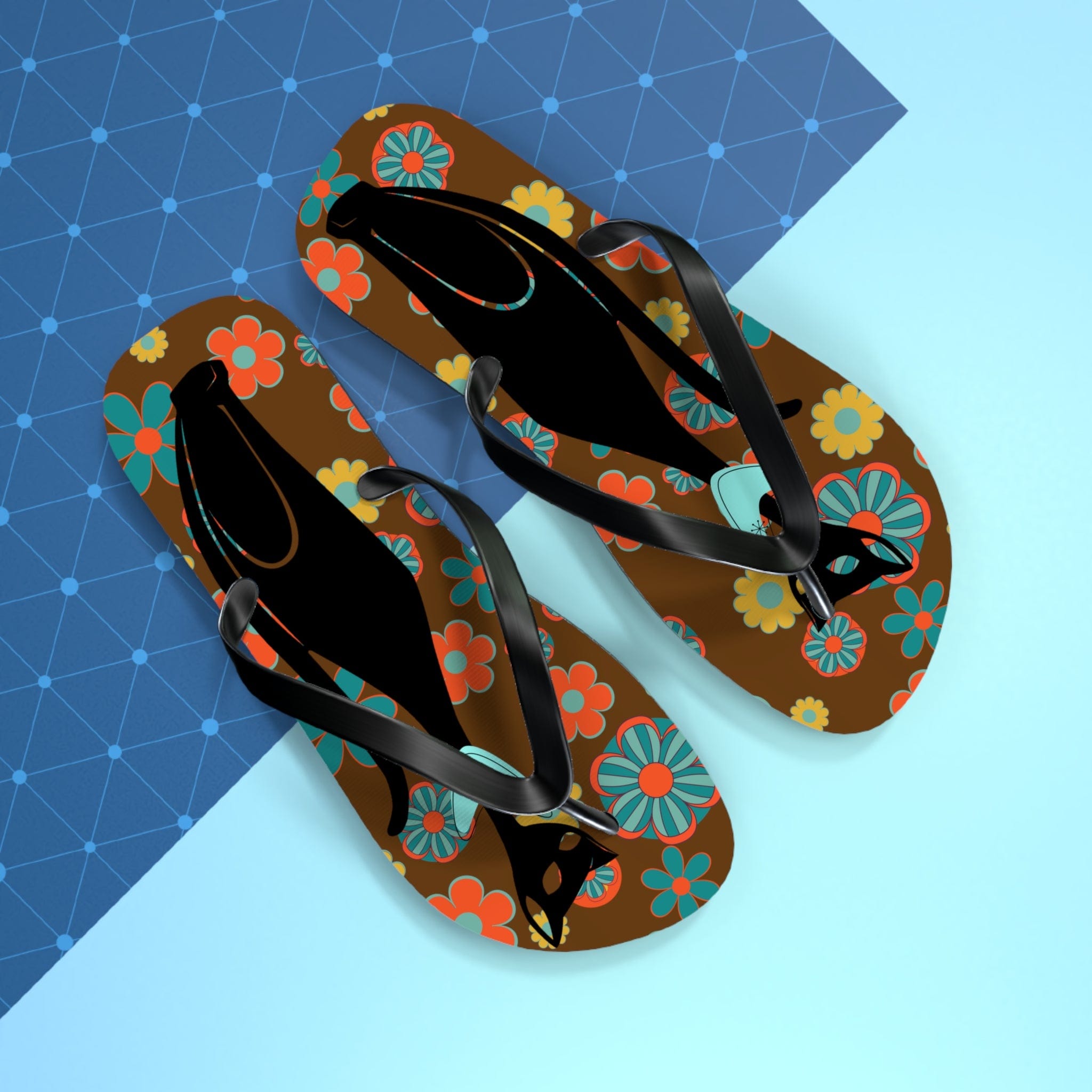 Flower Power Brown, Atomic Groovy, Retro Flip Flops Shoes