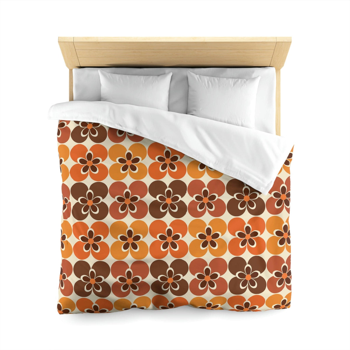 Flower Power Retro Bedding, Brown, Orange, Cream Groovy 70's Duvet Cover Home Decor