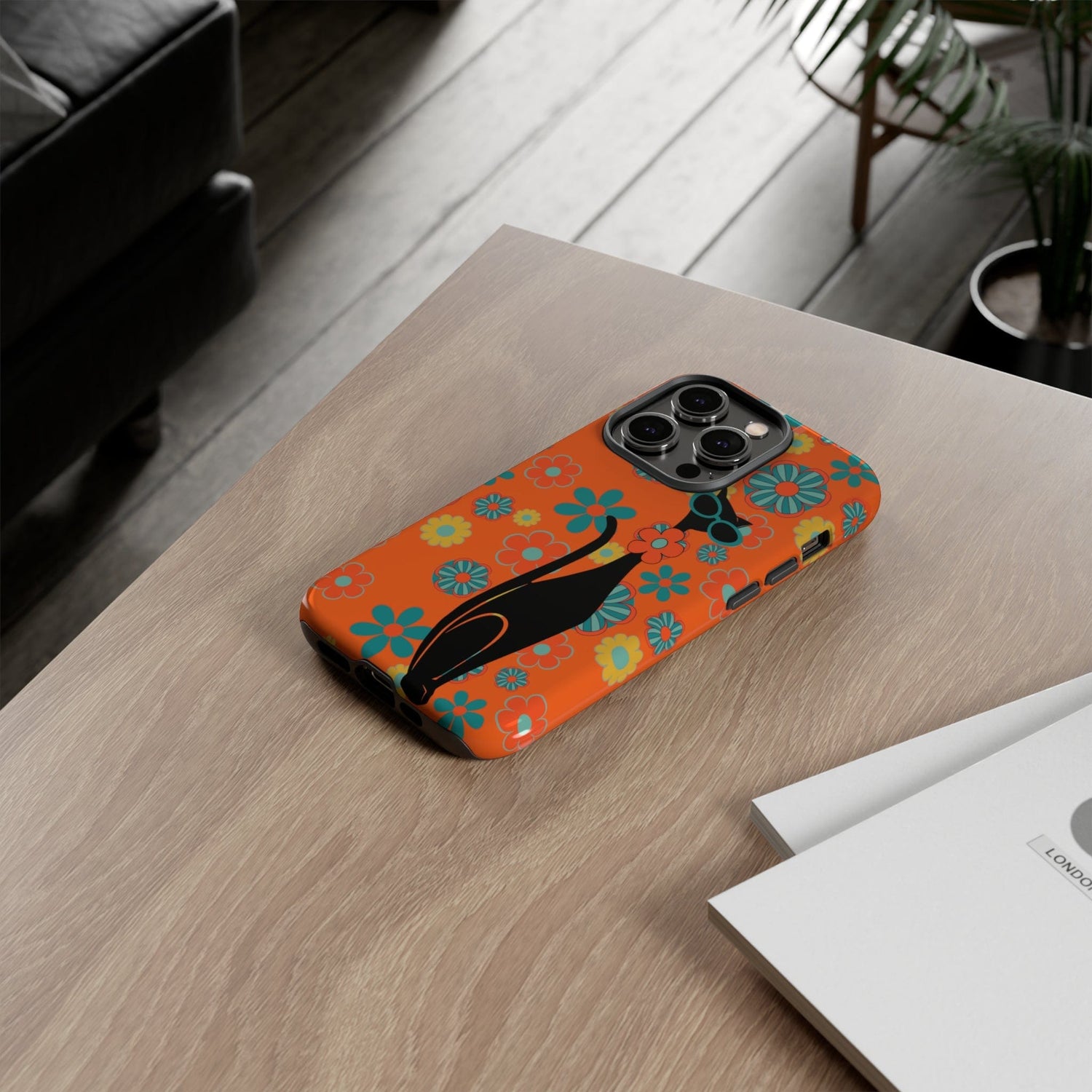 Flower Power, Retro Groovy Atomic Cat, Hipster Style Orange Samsung Galaxy and Google Pixel Tough Cases Phone Case