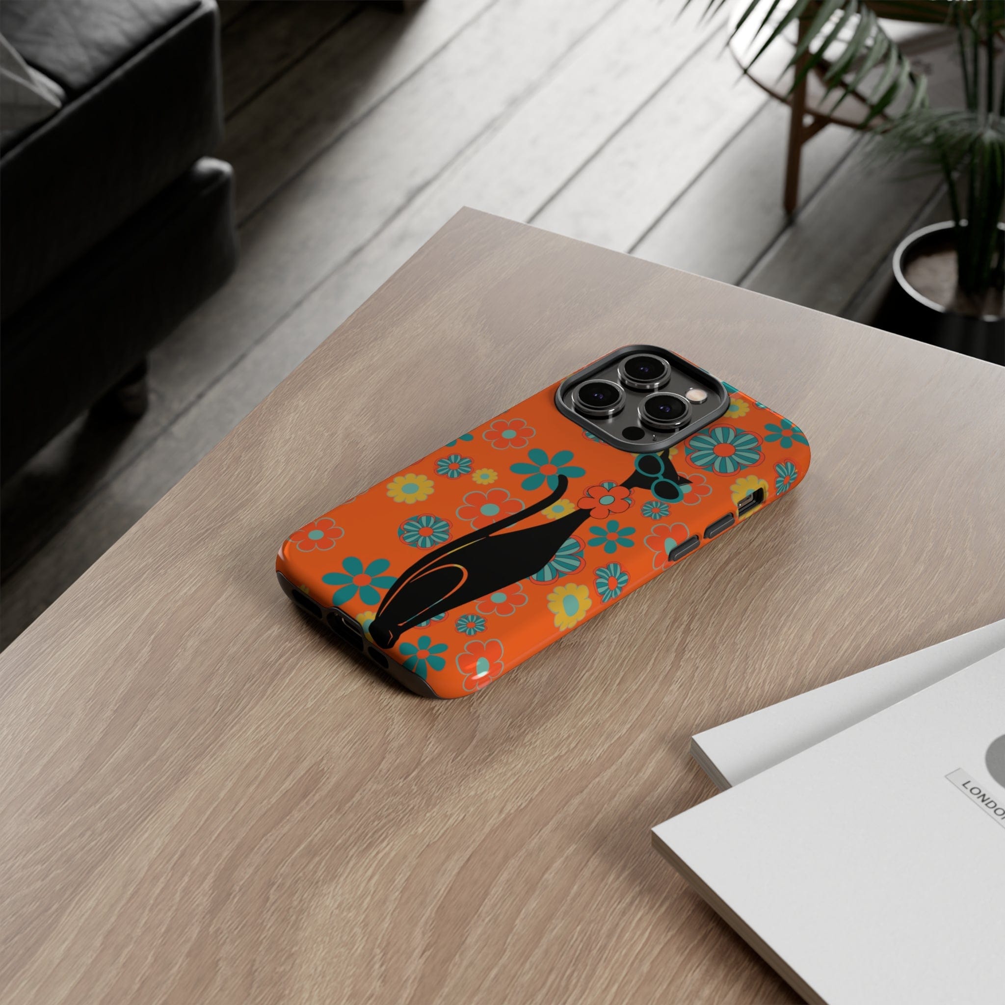 Flower Power, Retro Groovy Atomic Cat, Hipster Style Orange Samsung Galaxy and Google Pixel Tough Cases Phone Case
