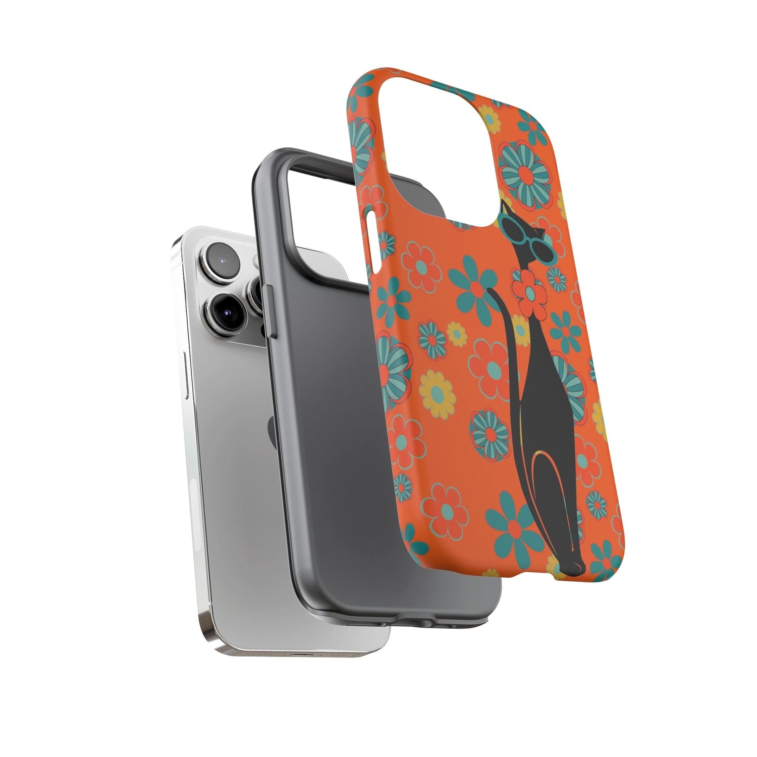 Flower Power, Retro Groovy Atomic Cat, Hipster Style Orange Samsung Galaxy and Google Pixel Tough Cases Phone Case