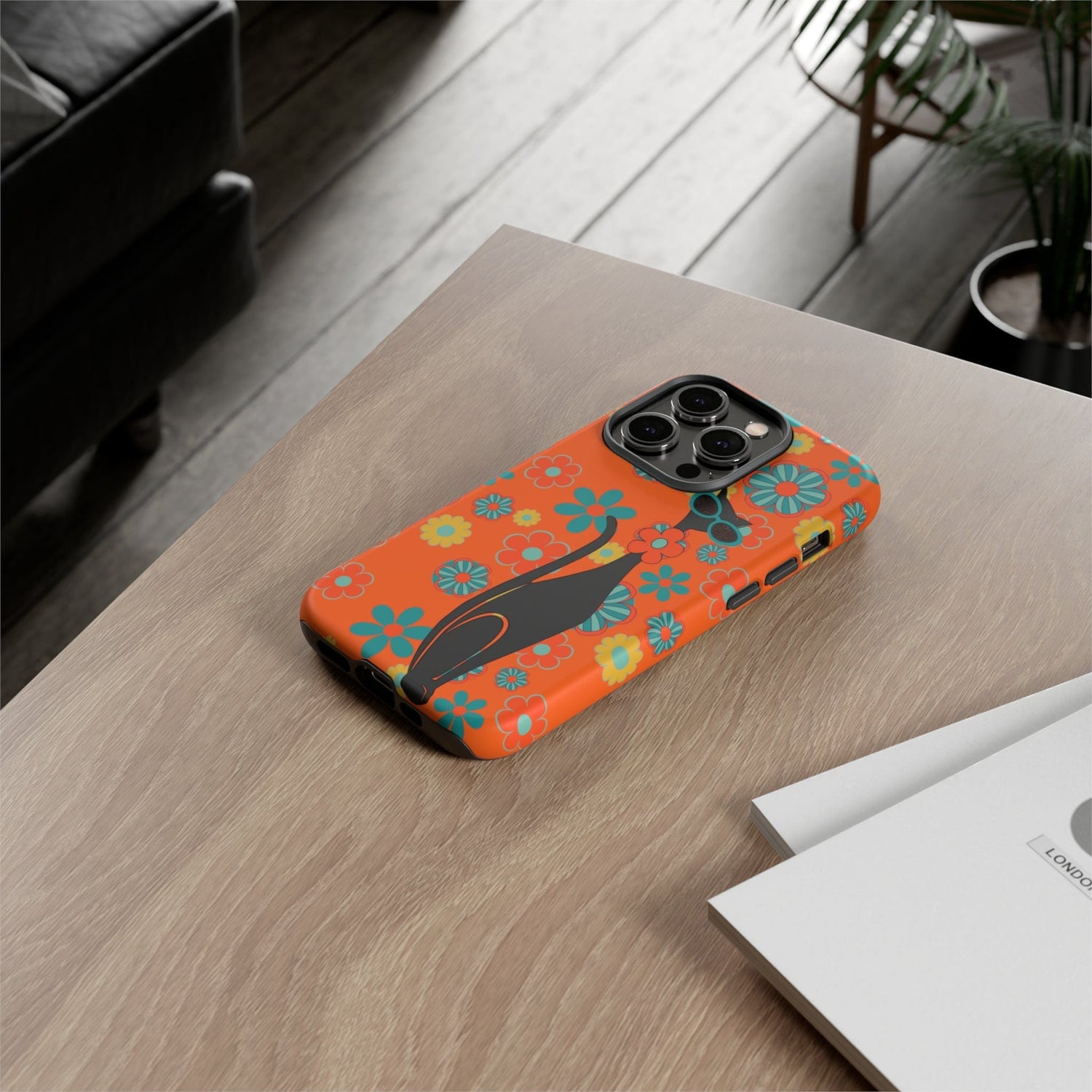 Flower Power, Retro Groovy Atomic Cat, Hipster Style Orange Samsung Galaxy and Google Pixel Tough Cases Phone Case
