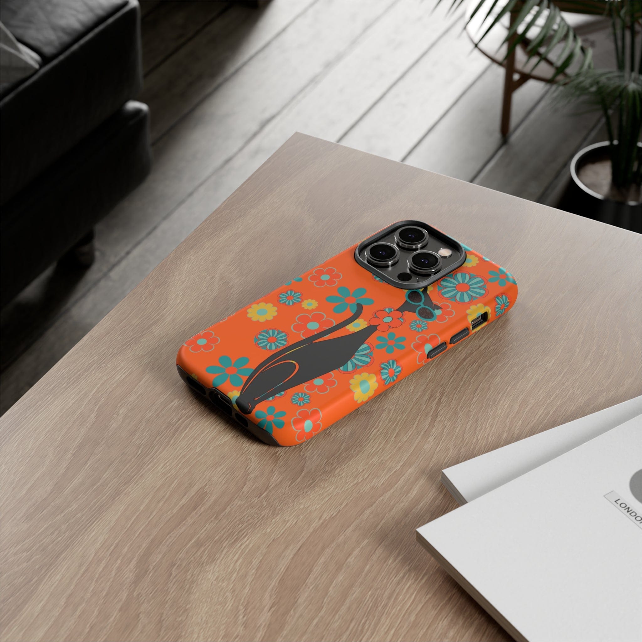Flower Power, Retro Groovy Atomic Cat, Hipster Style Orange Samsung Galaxy and Google Pixel Tough Cases Phone Case