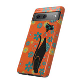 Flower Power, Retro Groovy Atomic Cat, Hipster Style Orange Samsung Galaxy and Google Pixel Tough Cases Phone Case Mid Century Modern Gal