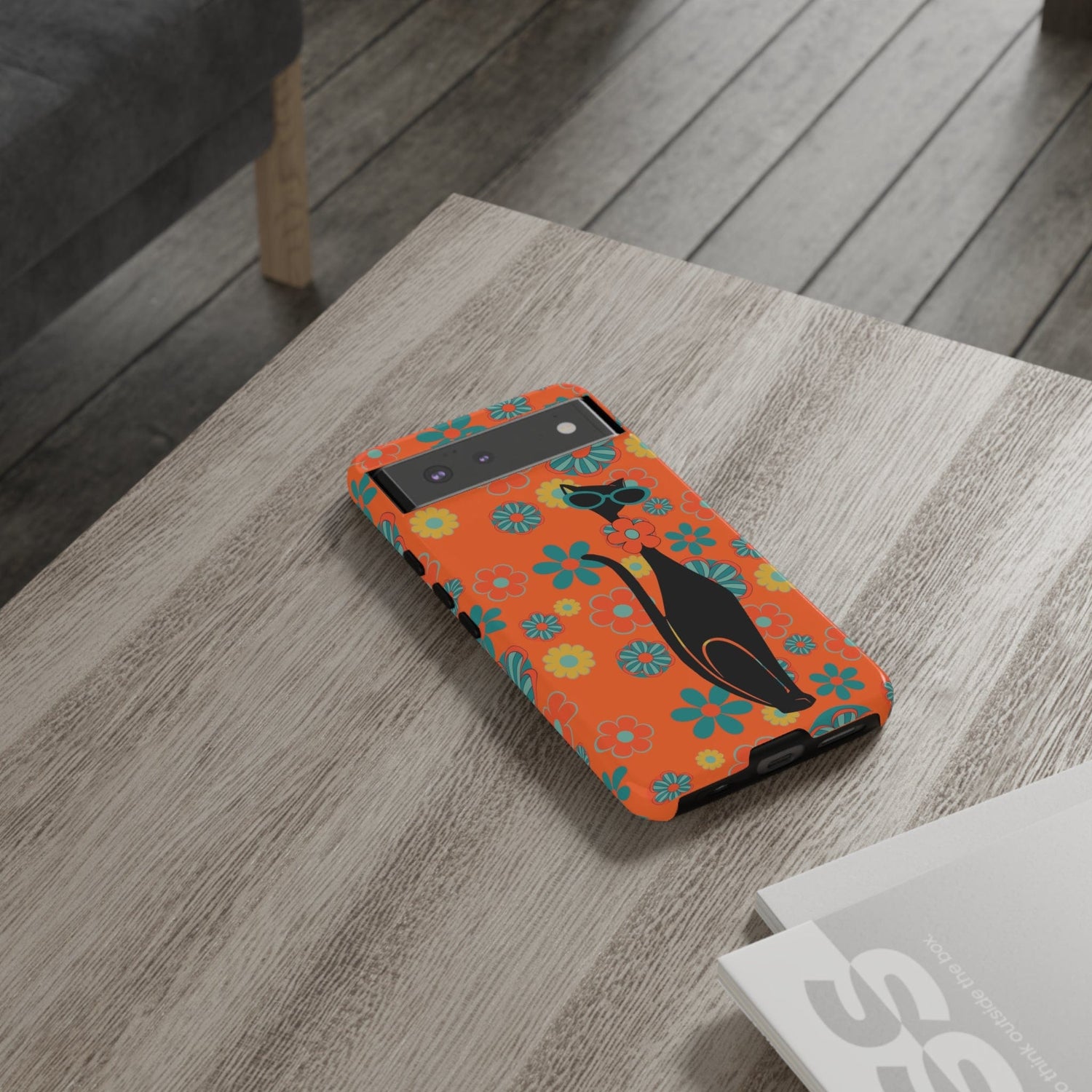 Flower Power, Retro Groovy Atomic Cat, Hipster Style Orange Samsung Galaxy and Google Pixel Tough Cases Phone Case
