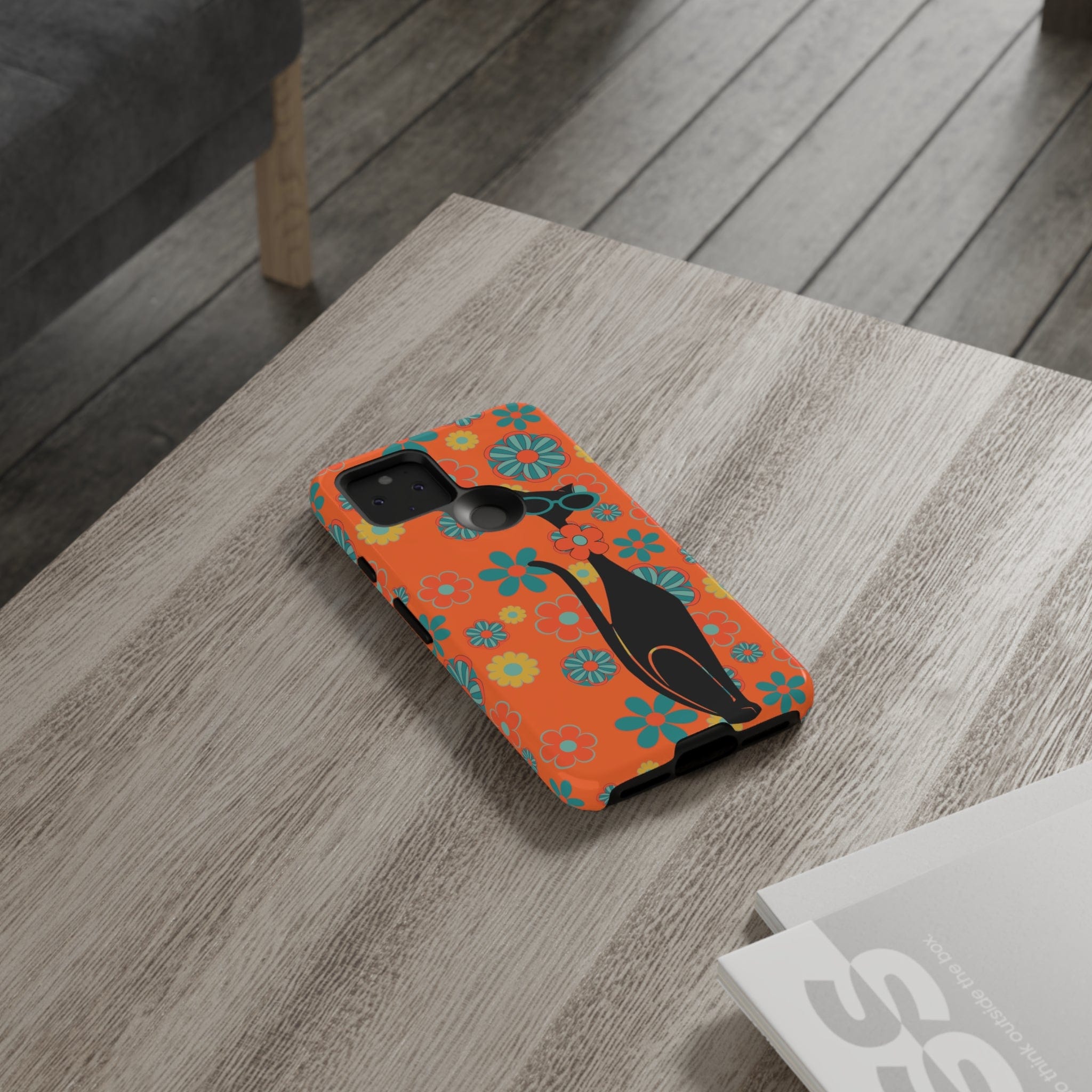 Flower Power, Retro Groovy Atomic Cat, Hipster Style Orange Samsung Galaxy and Google Pixel Tough Cases Phone Case