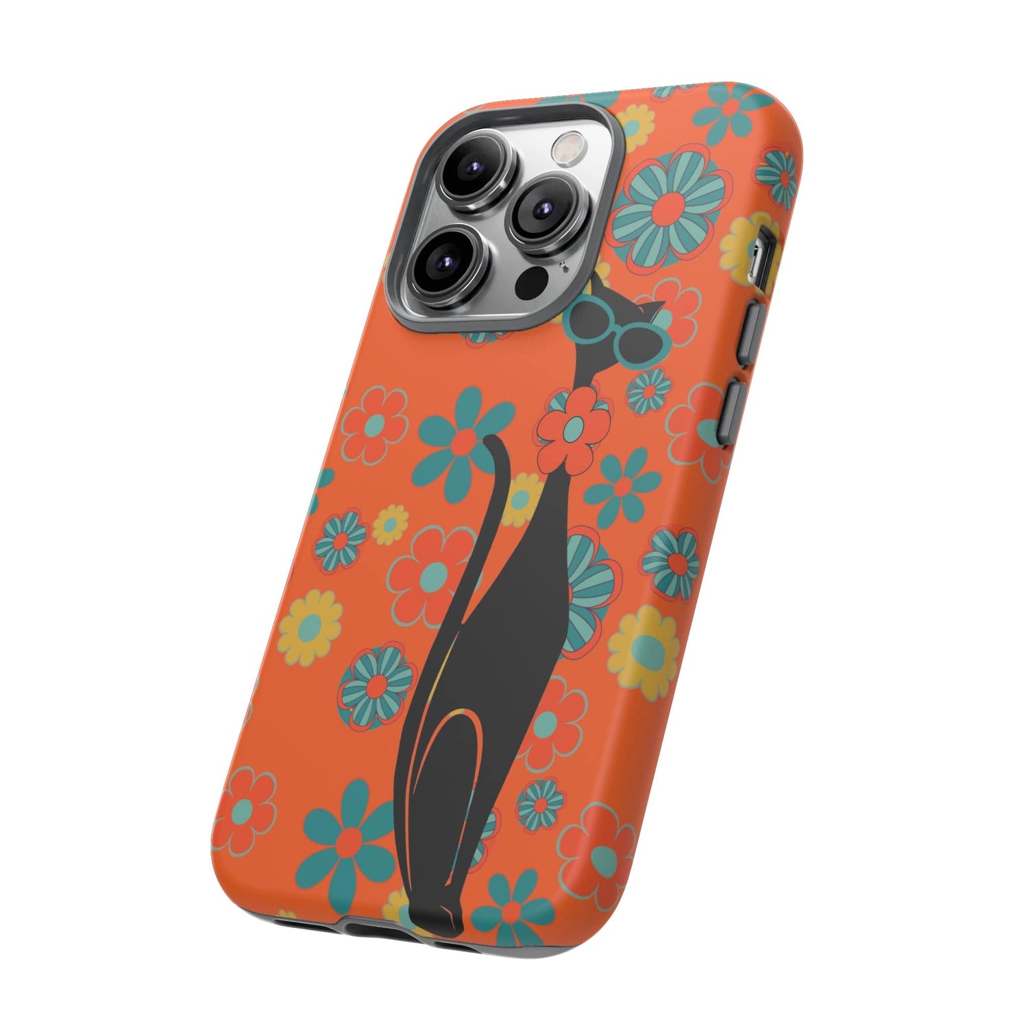 Flower Power, Retro Groovy Atomic Cat, Hipster Style Orange Samsung Galaxy and Google Pixel Tough Cases Phone Case