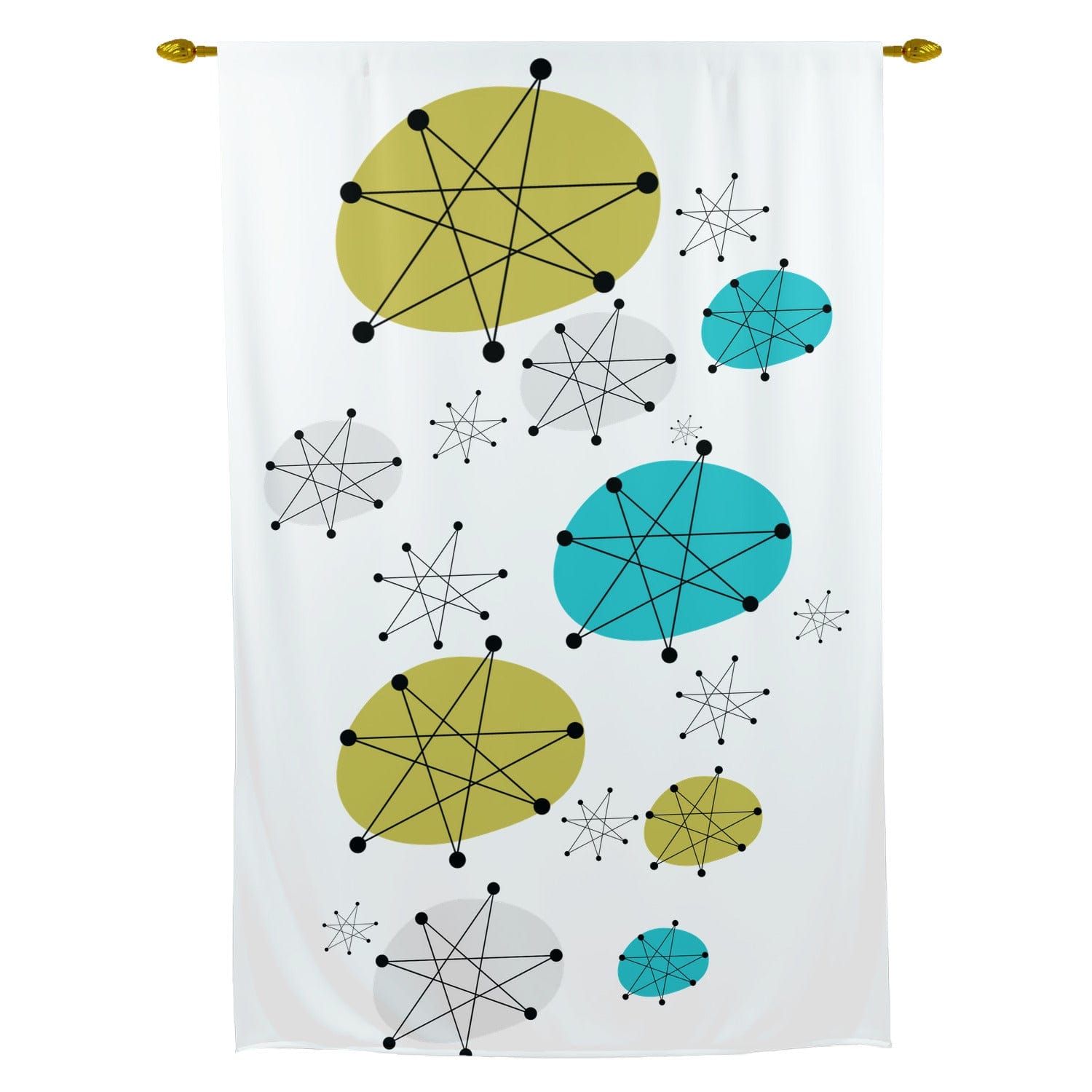 Franciscan Starburst Pattern, Mid Century Mod, Tie Up Retro Kitschy Curtain Curtains