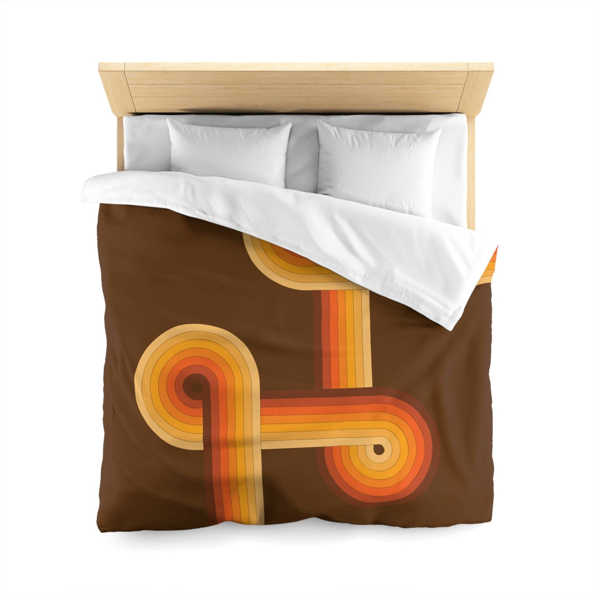 Groovy 70's Chocolate Brown, Orange, Retro Microfiber Duvet Cover Home Decor