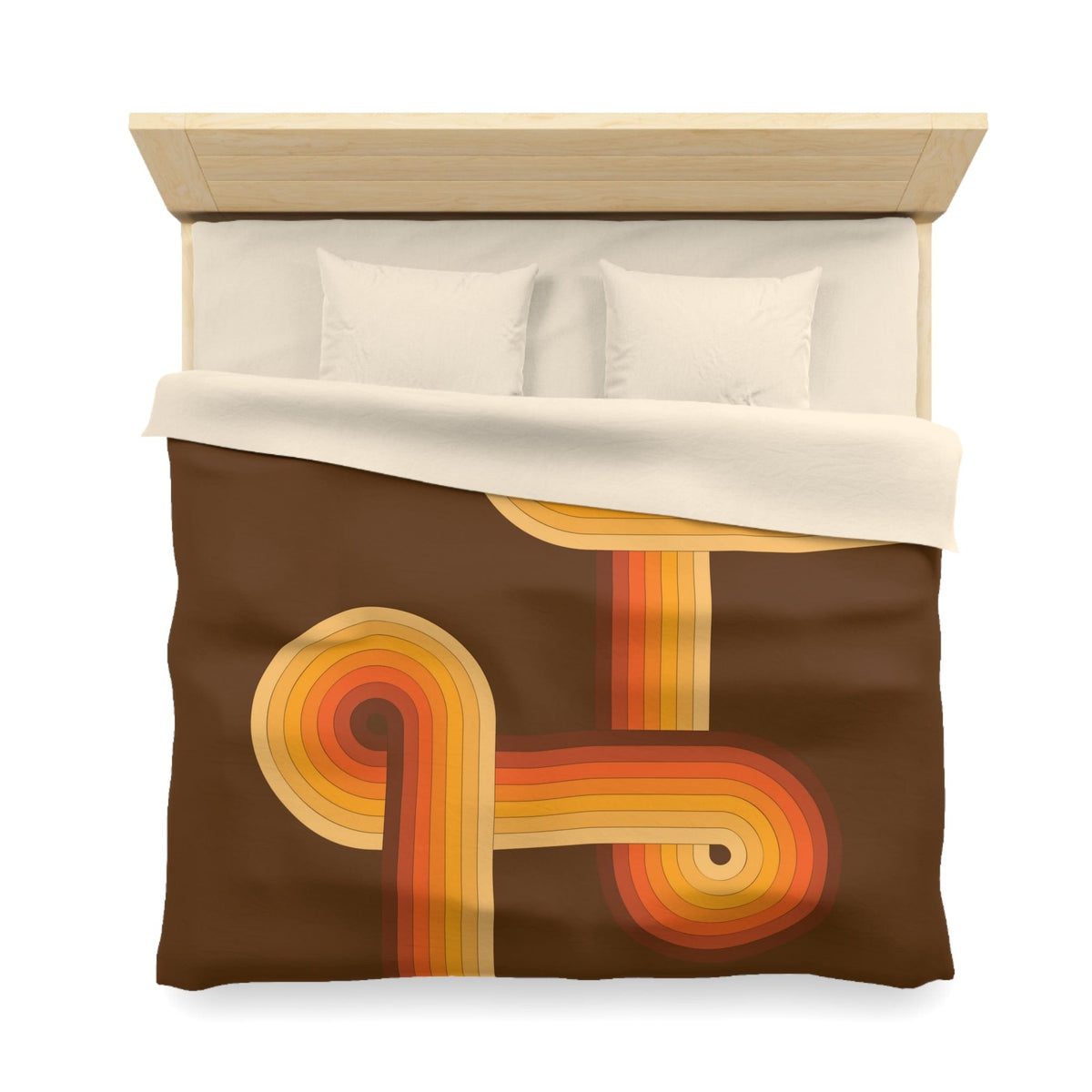 Groovy 70's Chocolate Brown, Orange, Retro Microfiber Duvet Cover Home Decor
