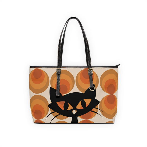 Groovy 70's Retro Orbs With Atomic Kitty Cat, Kitschy Fun Shoulder Bag