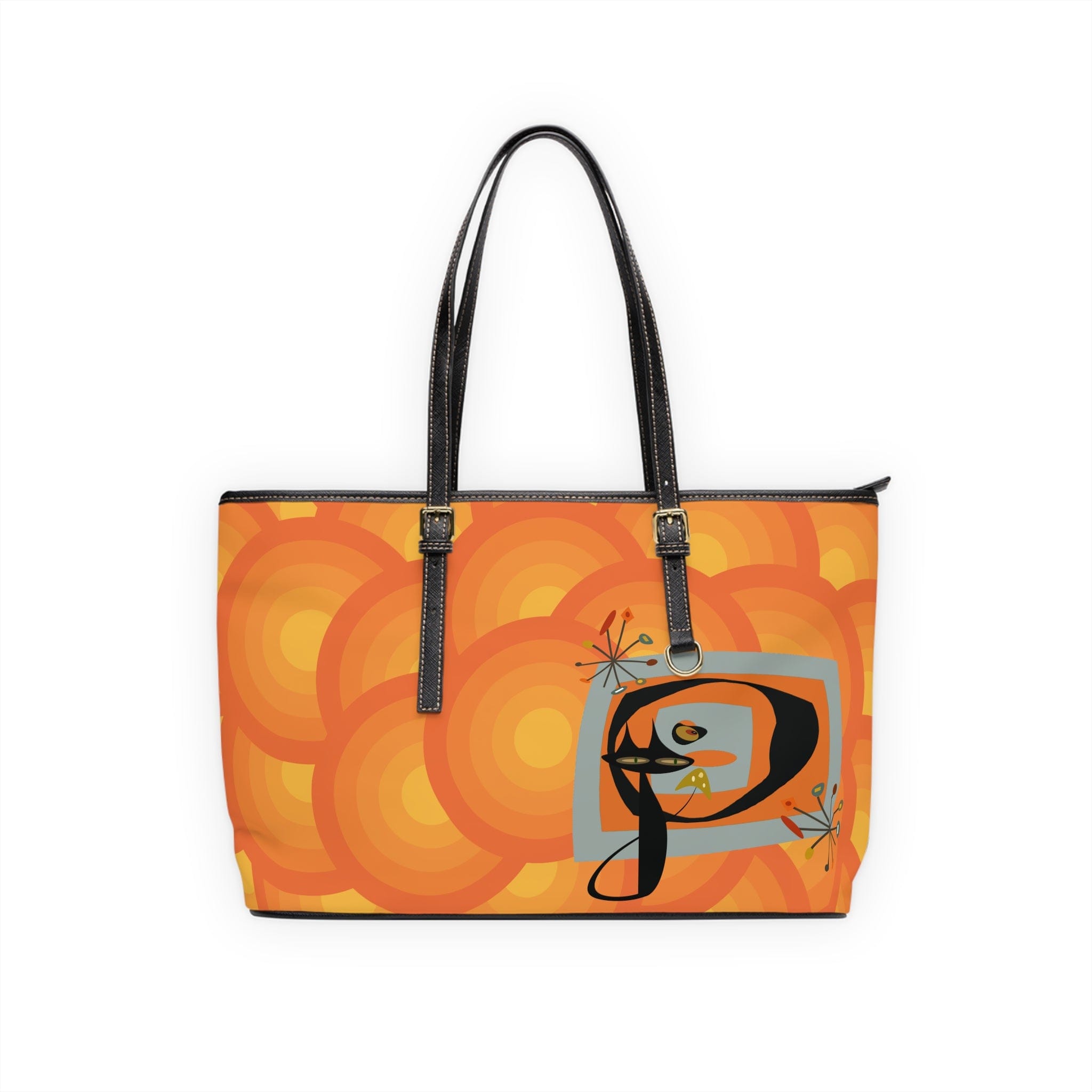 Groovy Atomic Cat, Orange, Retro, Shoulder Bag Bags