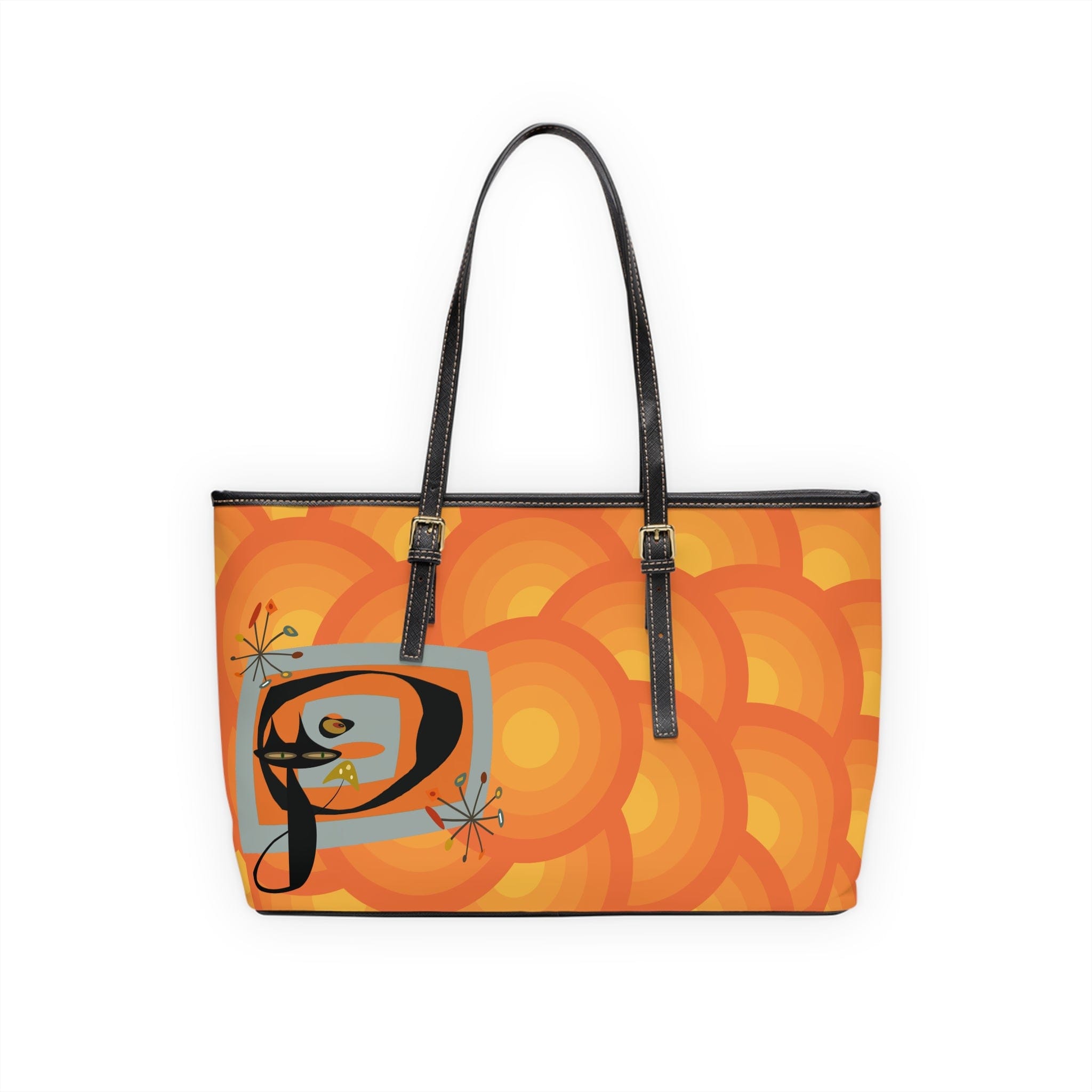 Groovy Atomic Cat, Orange, Retro, Shoulder Bag Bags