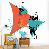 Atomic Cat Designed Peel And Stick, Kitschy Mid Century Modern Wall Paper Wall Mural Wallpaper H110 x W120 Mid Century Modern Gal
