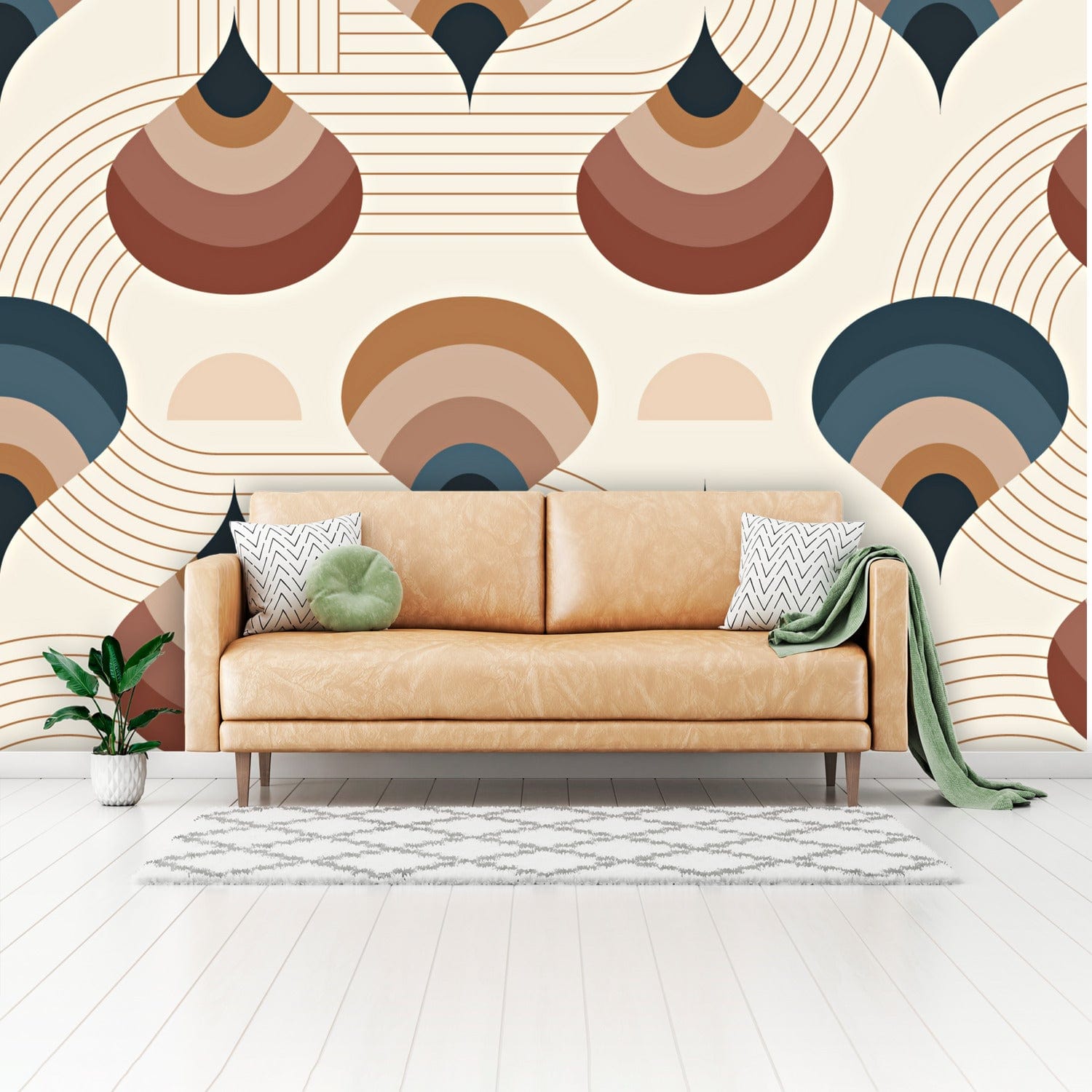 Mid Century Modern, Boho Vibes, Beige Groovy, Eartones, Peel And Stick Wall Murals Wallpaper H110 x W160