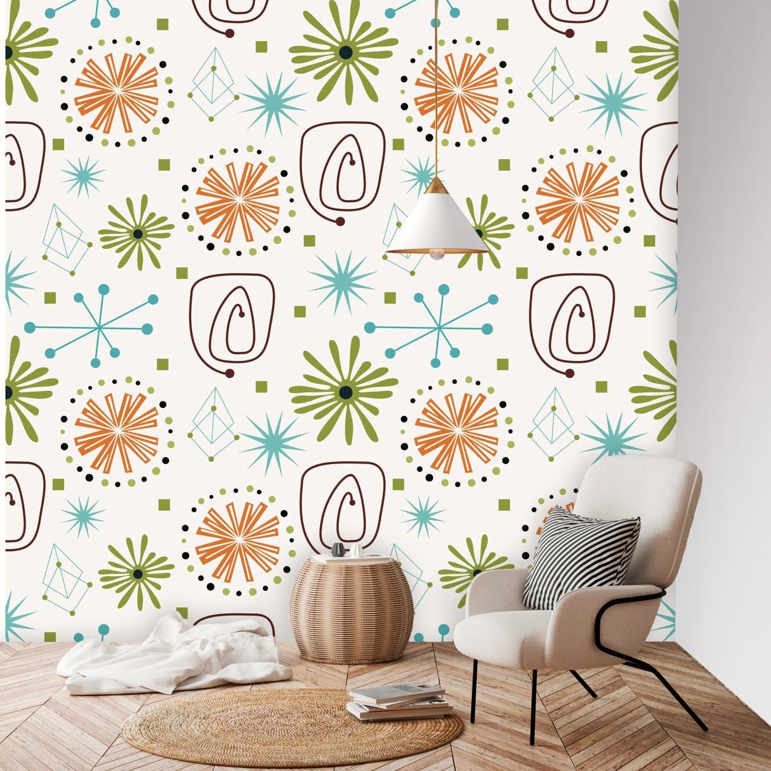 Atomic 50’s Mid Century Modern Peel And Stick, MCM Wallpaper, Wall