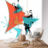 Atomic Cat Designed Peel And Stick, Kitschy Mid Century Modern Wall Paper Wall Mural Wallpaper H96 x W100 Mid Century Modern Gal