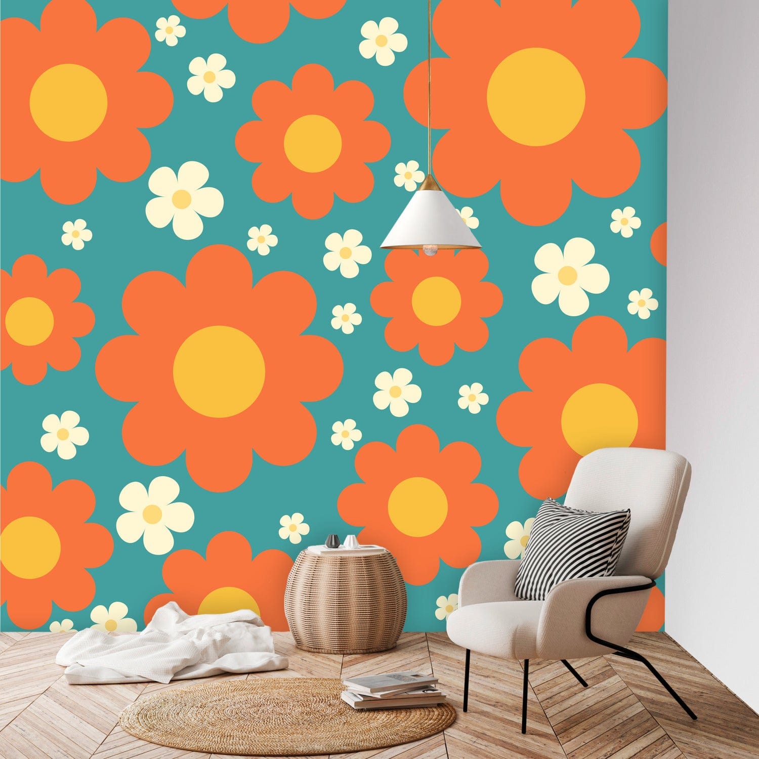 Flower Power, POW WOW, Orange, Teal, Groovy 70&